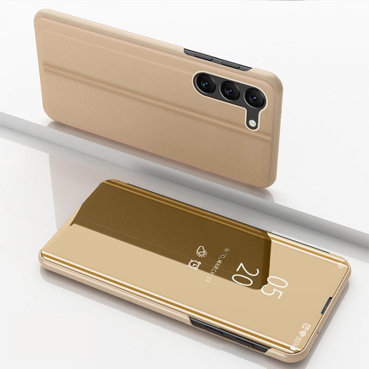 Wigento Handyhülle Für Samsung Galaxy S24 Plus View Spiegel Smart Cover Wake UP Hülle