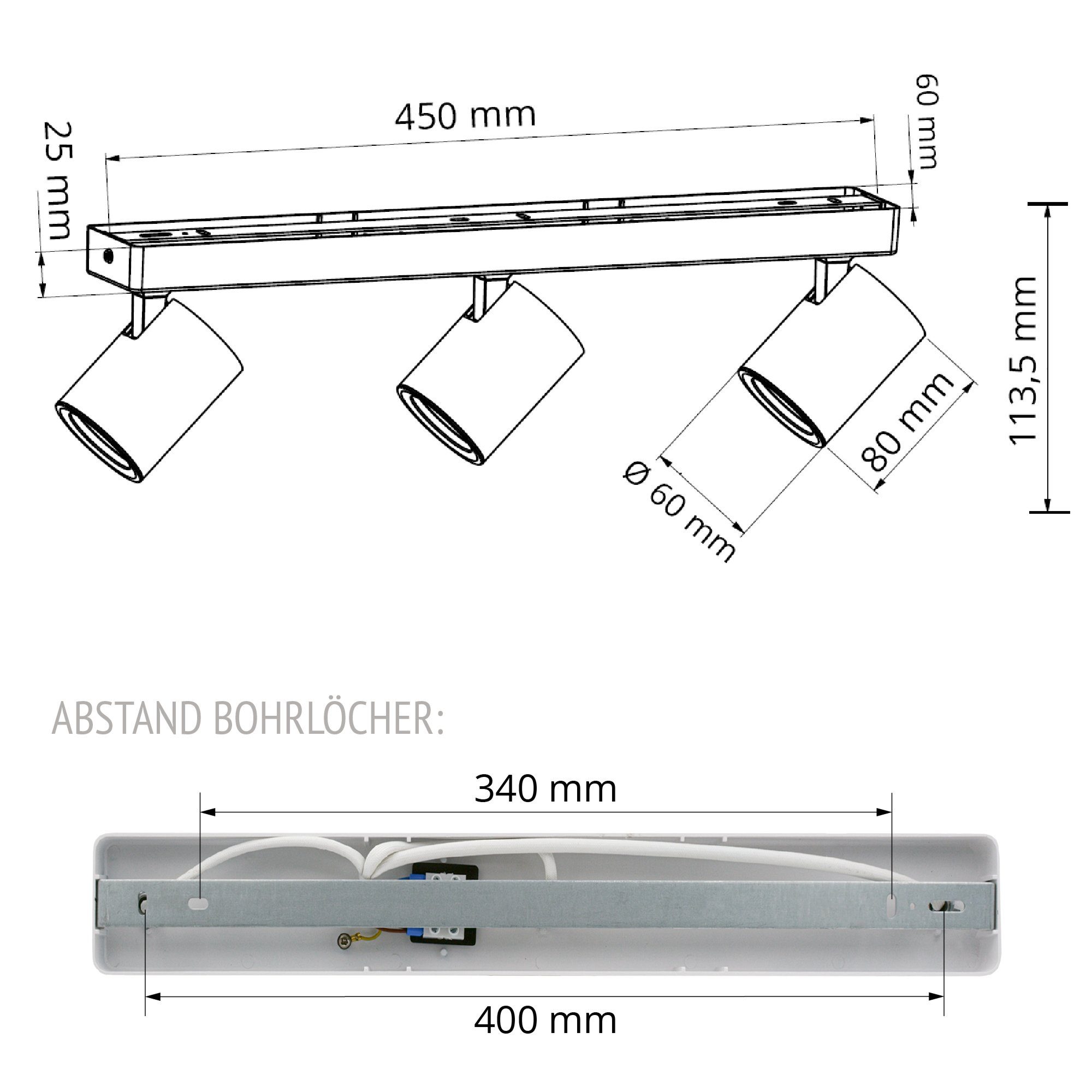 drehbar linovum LED & Leuchtmittel inklusive flammig 3 inklusive, schwenkbar, Aufbaustrahler nicht TENJO Deckenstrahler weiss Leuchtmittel Spots nicht