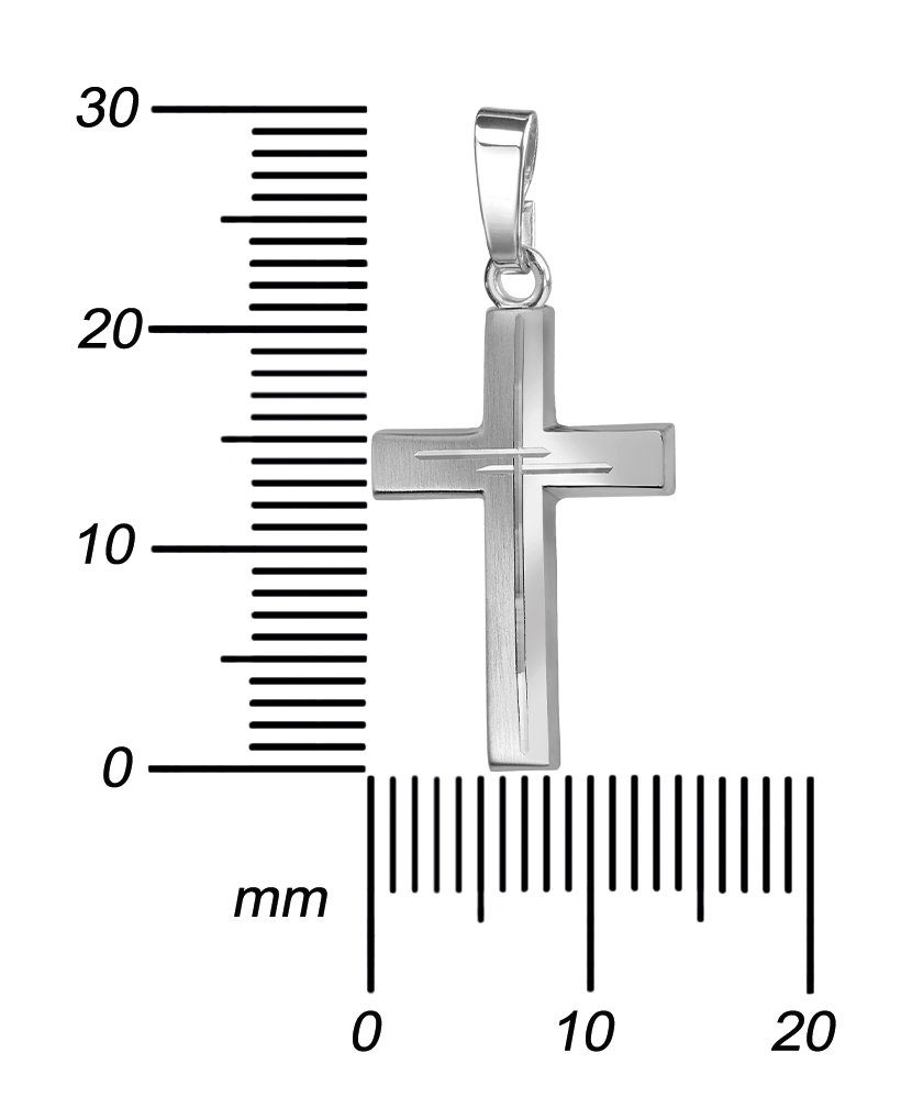 JEVELION Kreuzkette mit Diamantschliff Kreuzanhänger 925 Silber - Made in Germany (Silberkreuz, für Damen und Herren), Mit Silberkette 925 - Länge wählbar 36 - 70 cm oder ohne Kette.