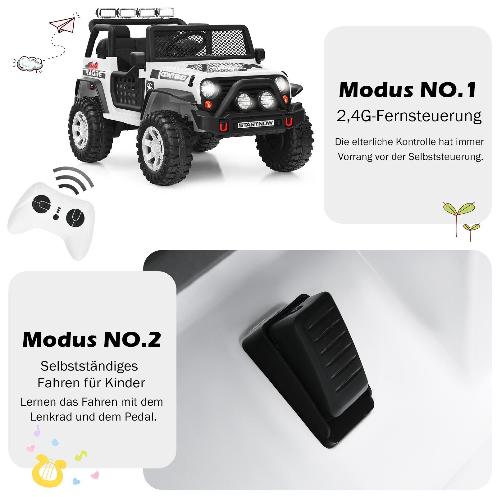 COSTWAY Elektro-Kinderauto, Belastbarkeit 50 kg, Elektroauto mit Musik & Hupe & USB & MP3 & Radio