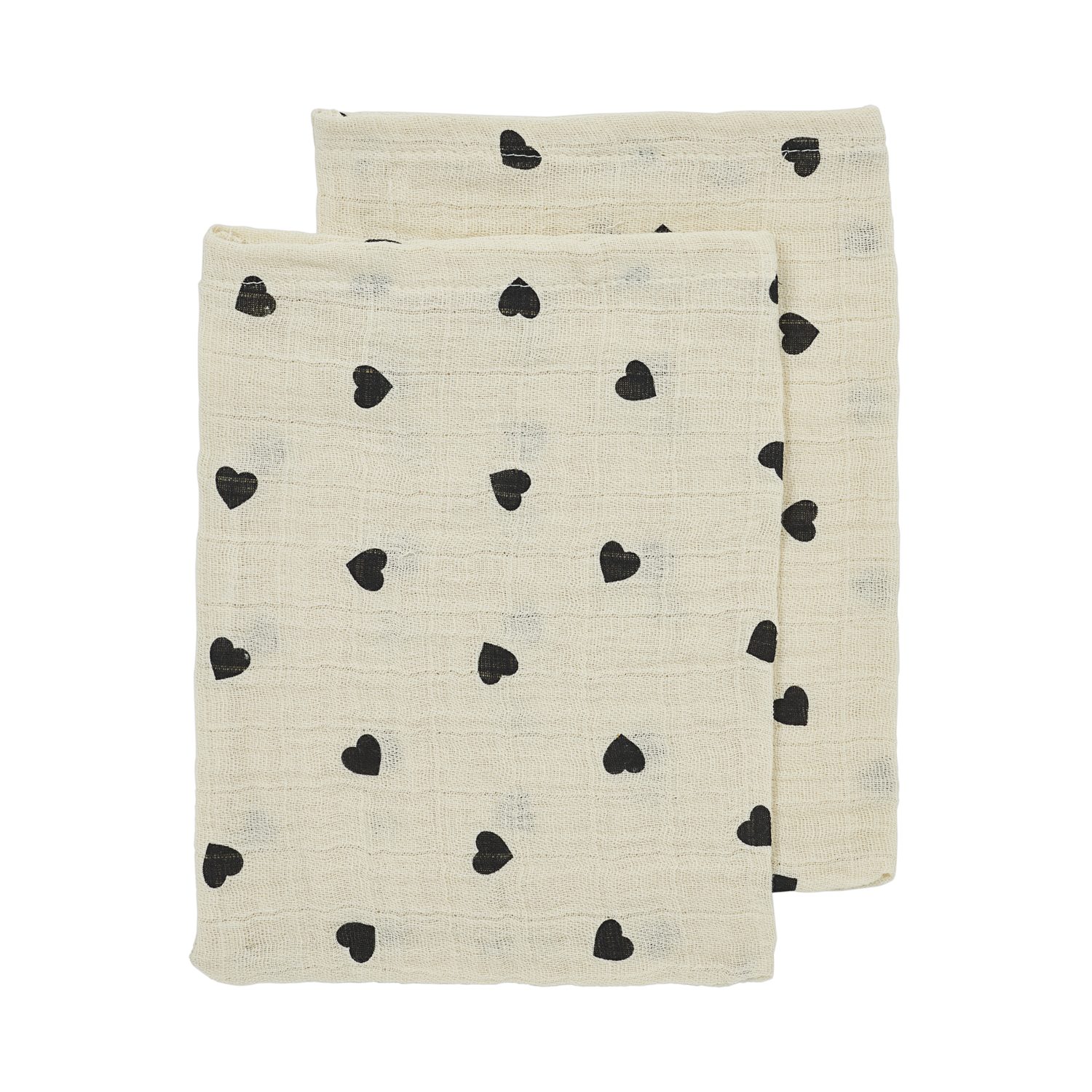 Meyco Baby Stoffwindeln Sweet Heart Soft Sand/Black (100% Baumwolle, 2-St), 20x17cm - 2-pack