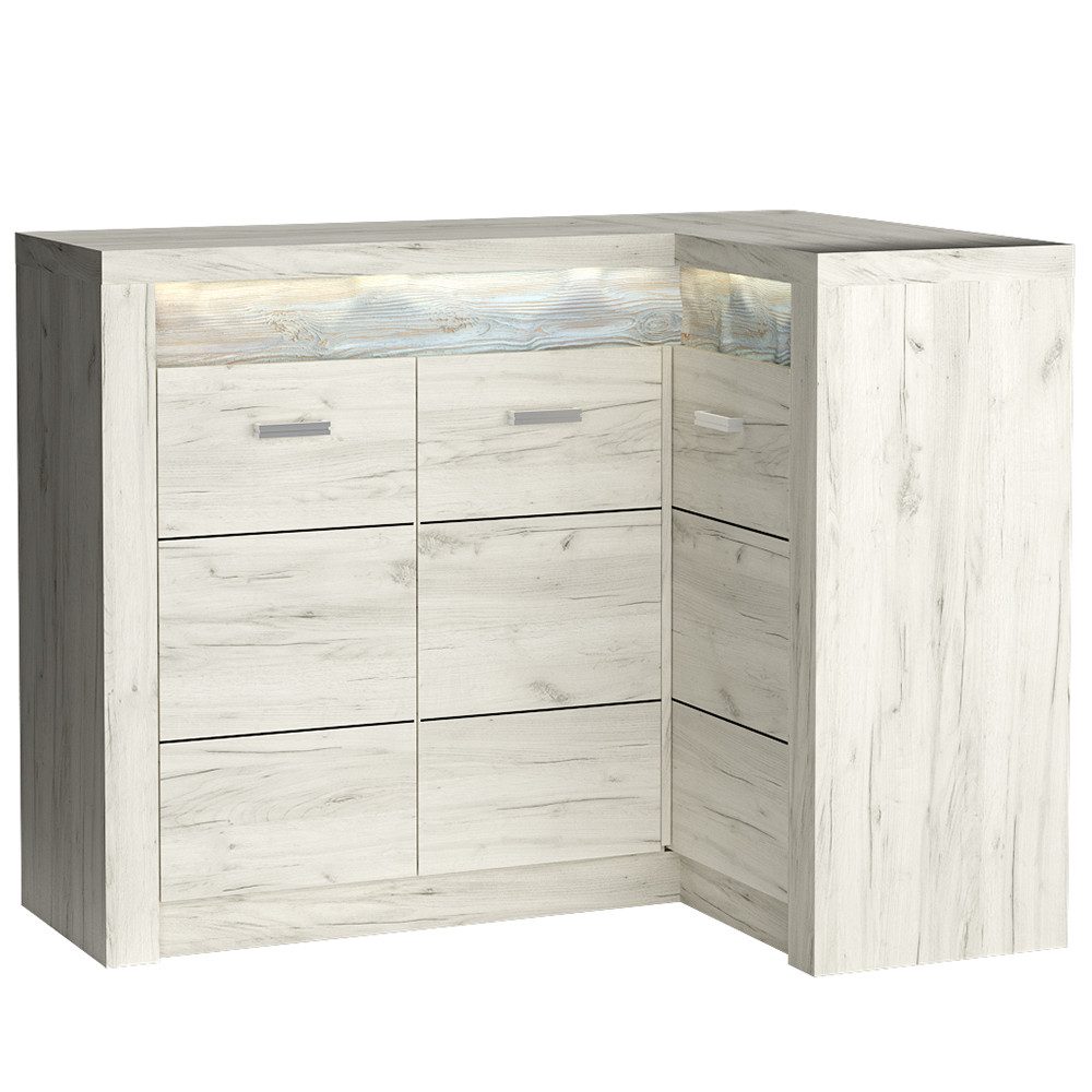 Lomadox Kommode INGENIO-161, Eckschrank Sideboard Wohnzimmerschrank modern Esche in weiß