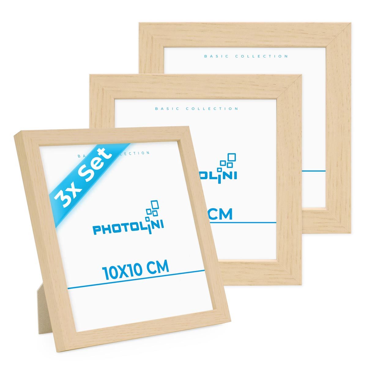 PHOTOLINI Bilderrahmen 3er Set, stabiles MDF-Holz, mit Acrylglas, extra Zubehör