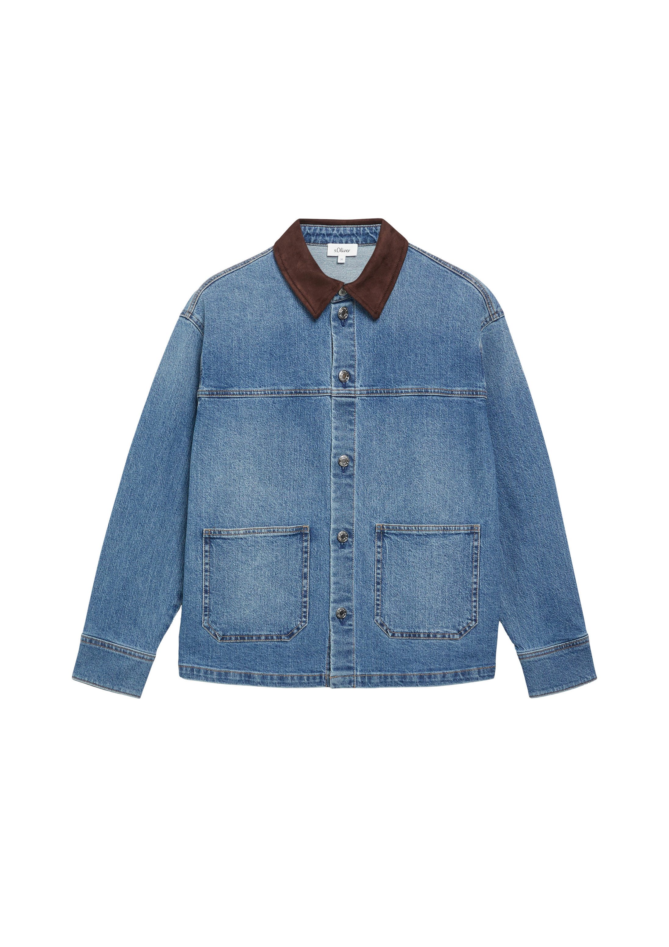 s.Oliver Langarmbluse Bluse Jeans-Overshirt mit Velourskragen