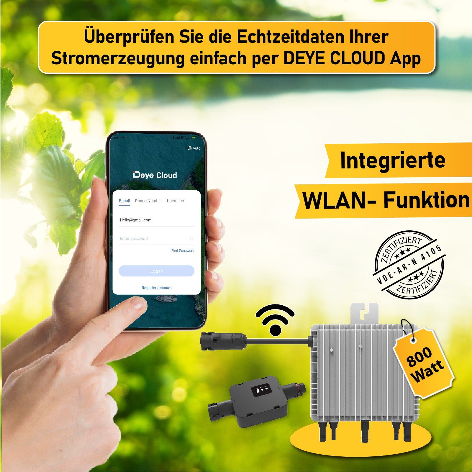 Deye Generation PV-Montage Campergold Balkonkraftwerk Komplettset 830W WIFI Stockschrauben, Wechselrichter Solaranlage Mit Neu mit 800W Relais