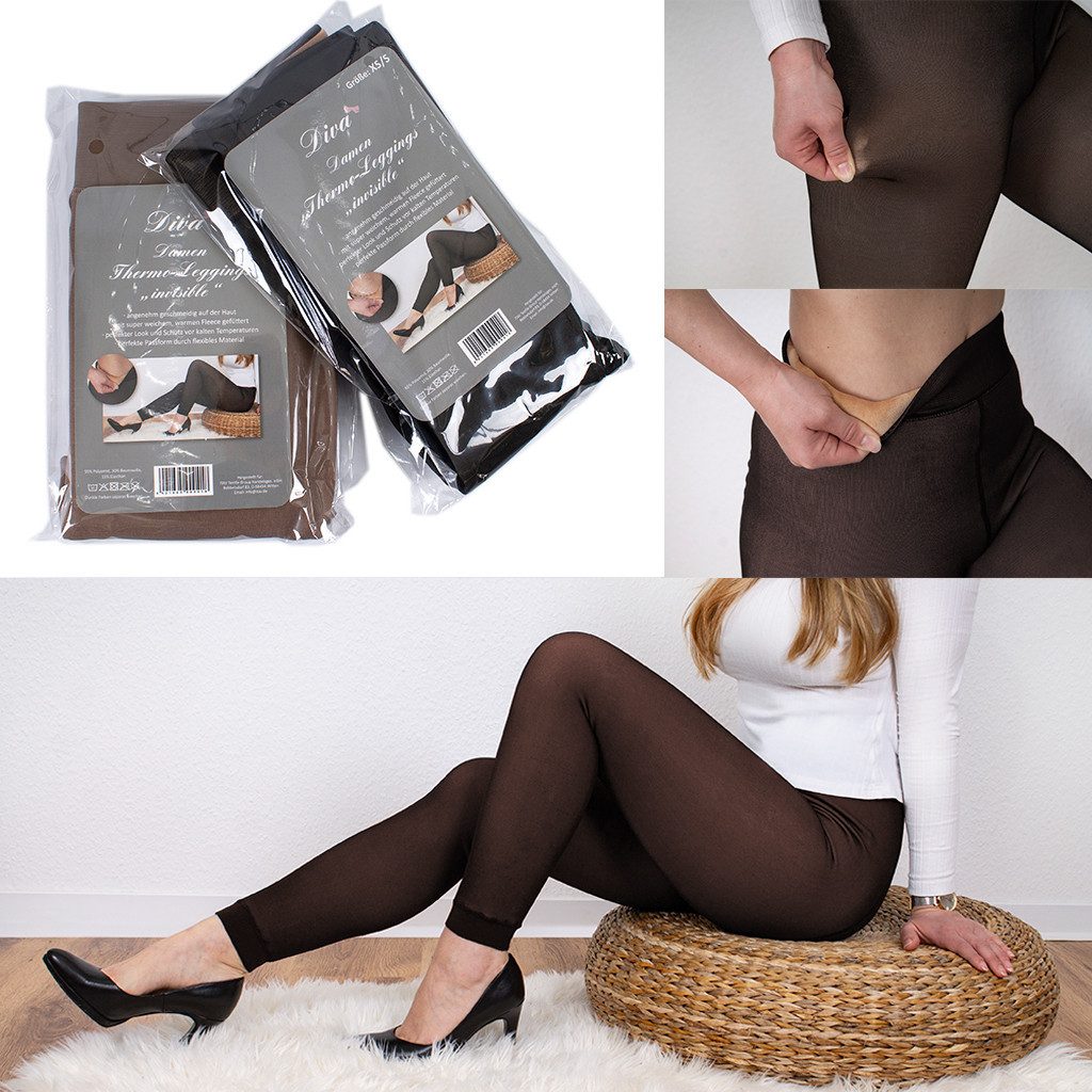 Mojawo Feinstrumpfleggings Da Thermo Leggings Laufhose Warm gefüttert Winter Fleece XL/XXL