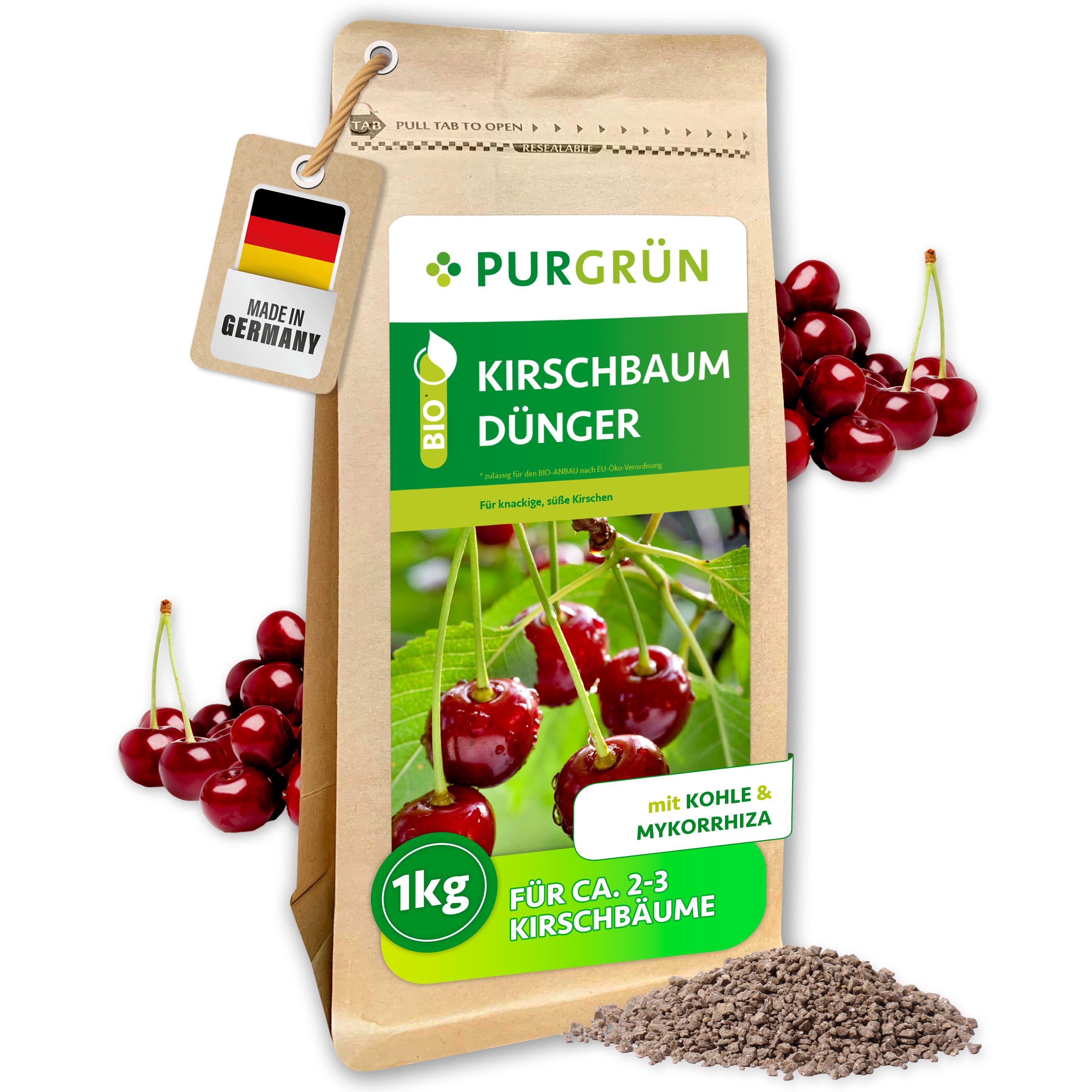 Purgrün Gartendünger Bio Kirschbaum Dünger, NPK 6+4+5, Magnesium, 1 kg, Granulat, 1-St., 1 kg