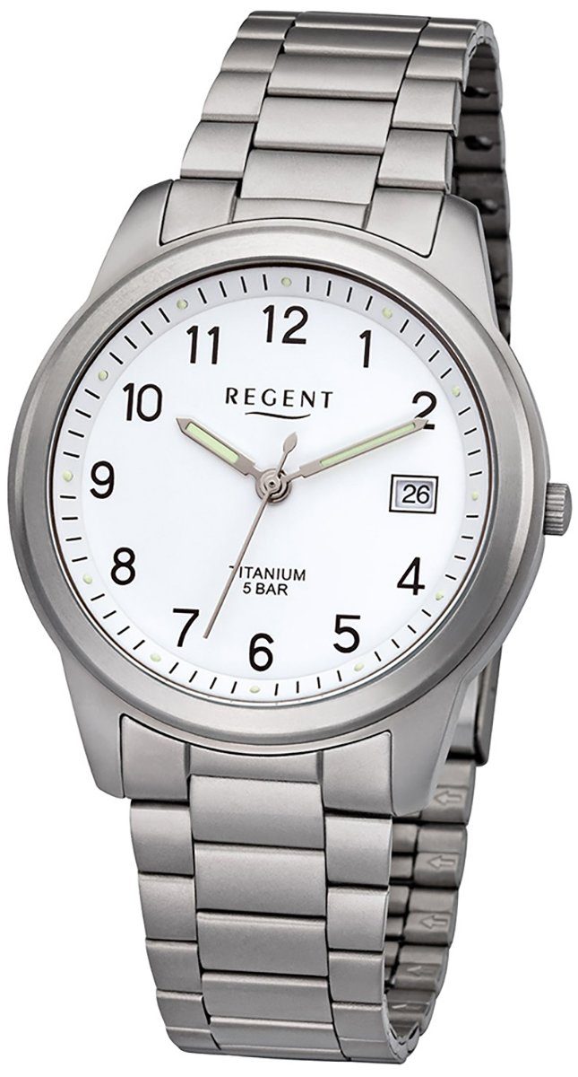 Regent rund, Metallarmband Herren Metall (ca. Armbanduhr Regent Herren F-208 Quarzwerk, mittel 36mm), Quarzuhr Uhr