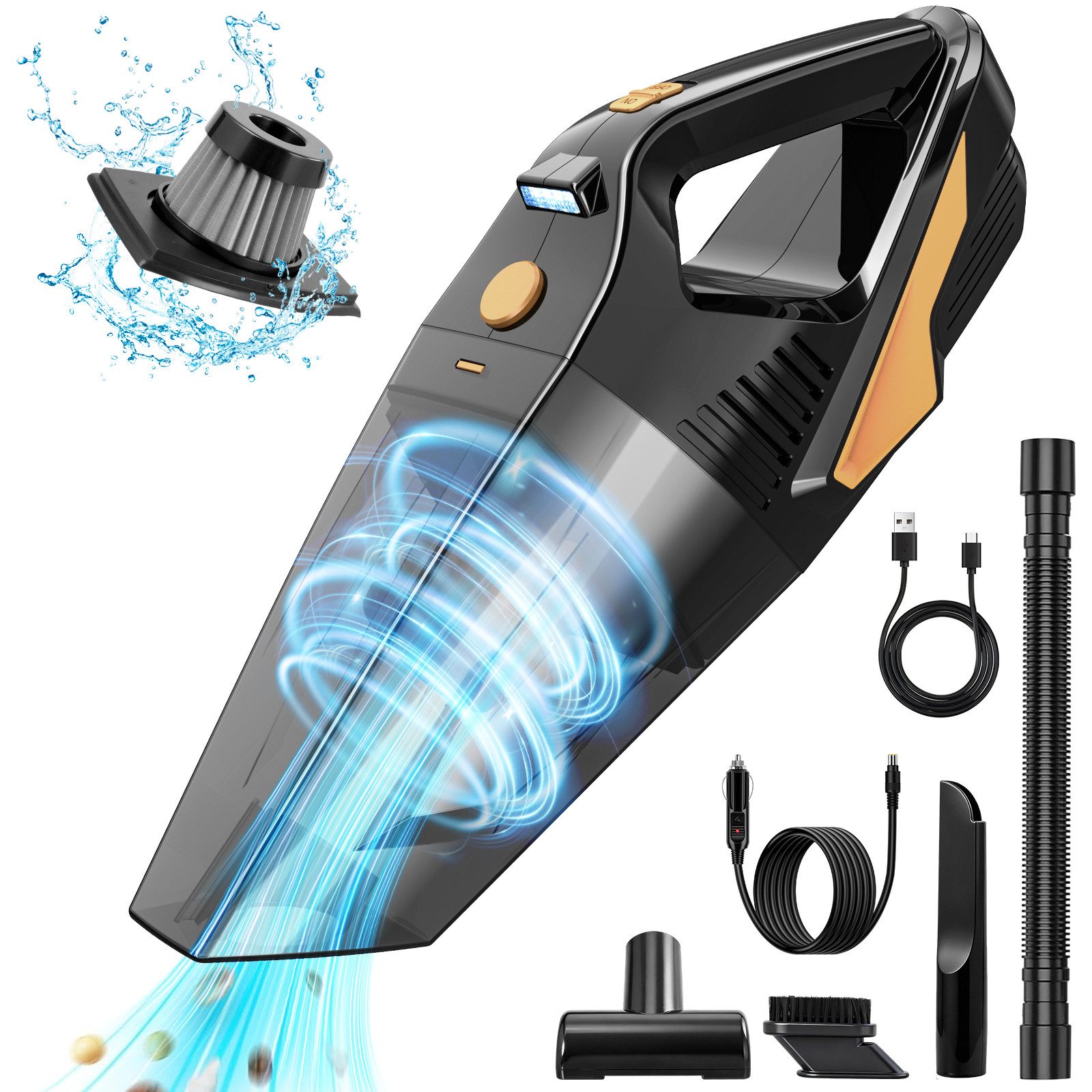 Novzep Akku-Handstaubsauger Akku Handstaubsauger 80W, 7.5kPa, LED, HEPA, Auto & Haushalt, Auto Staubsauger tragbar LED Licht