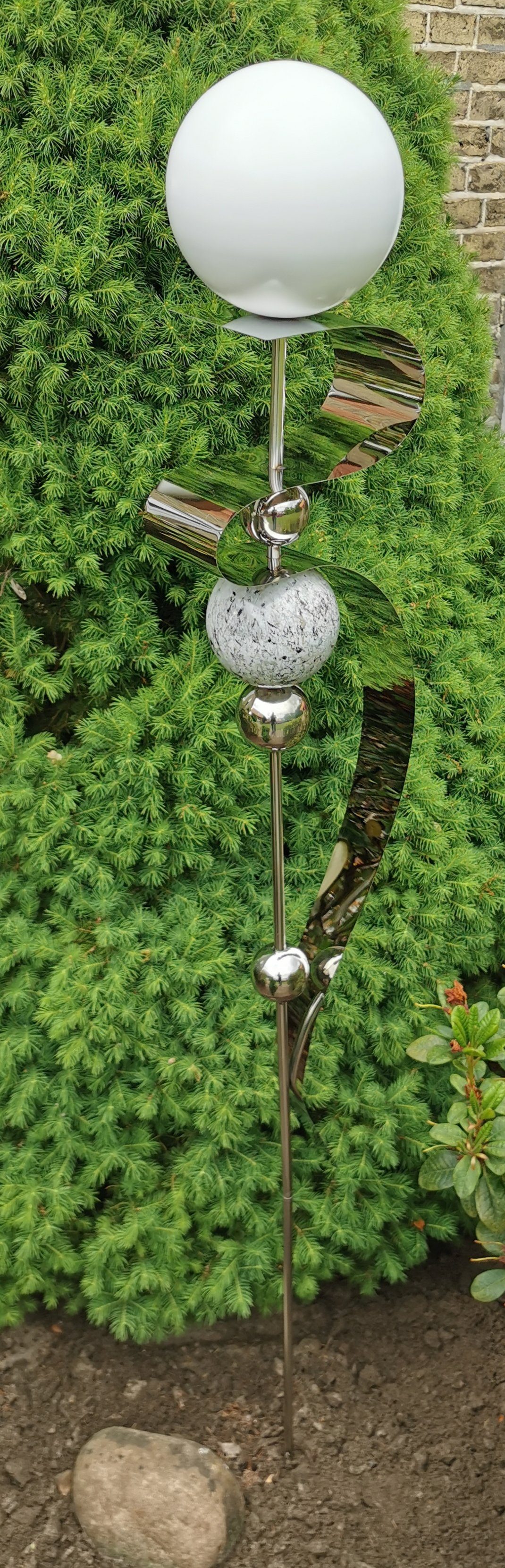Jürgen Bocker Garten-Ambiente Gartenstecker Skulptur matt Saturn 160 weiß Edelstahl cm Beetstecker Kugel