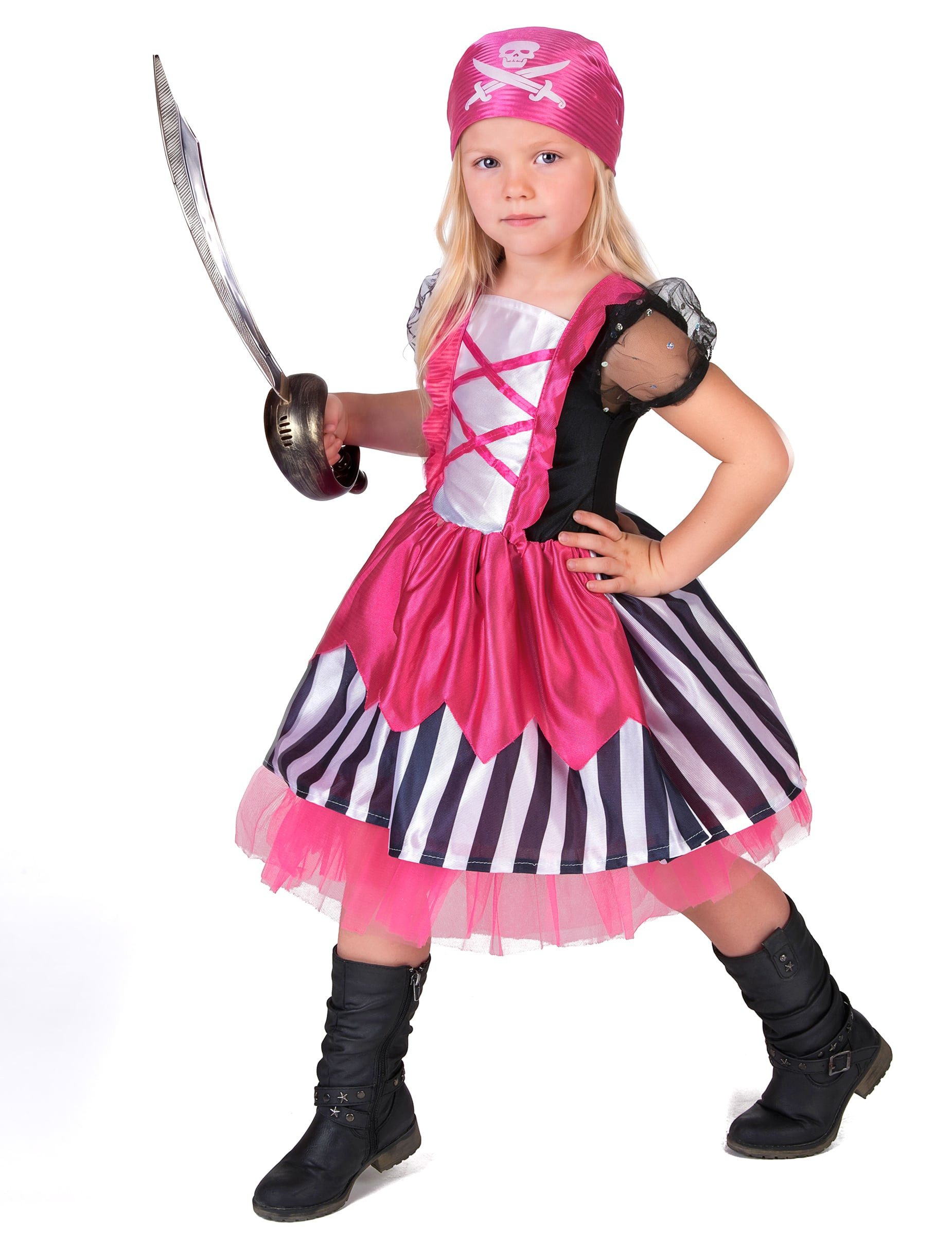 JADEO Kostüm Piratenkostüm für Mädchen schwarz-weiss-pink