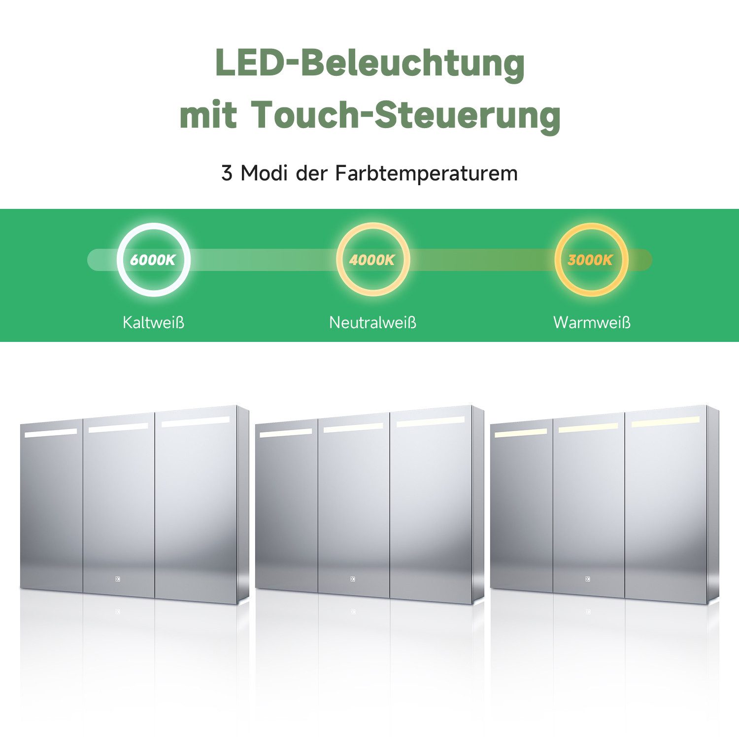 SONNI Badezimmerspiegelschrank Edelstahl Spiegelschrank bad mit beleuchtung 90x65x13cm mit Steckdose und Touchschalter Kalt/Warm/Neutral Licht, dimmbar – Bild 3 von 5