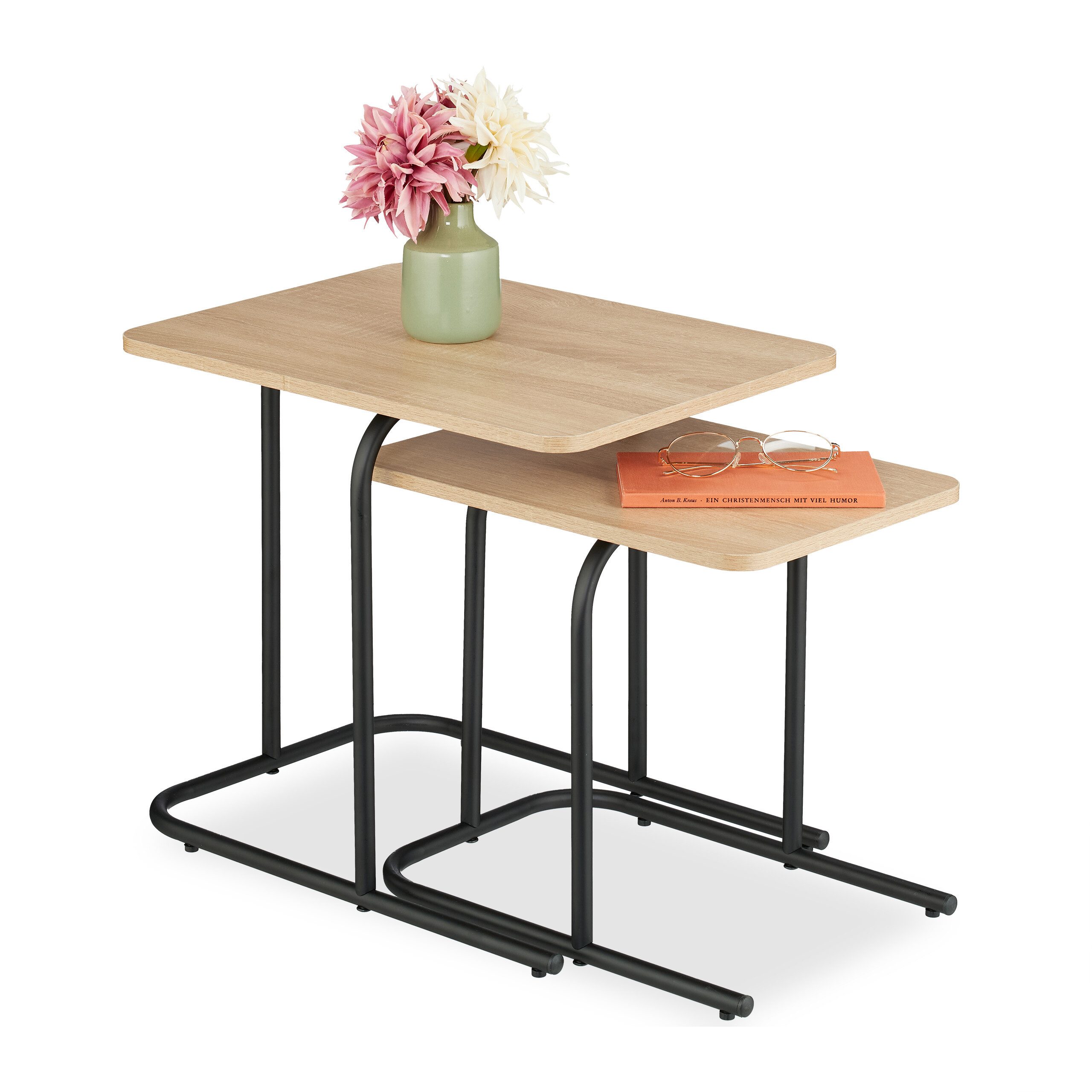 relaxdays Satztisch 2er Set Holzoptik & Metall, hellbraun günstig online kaufen