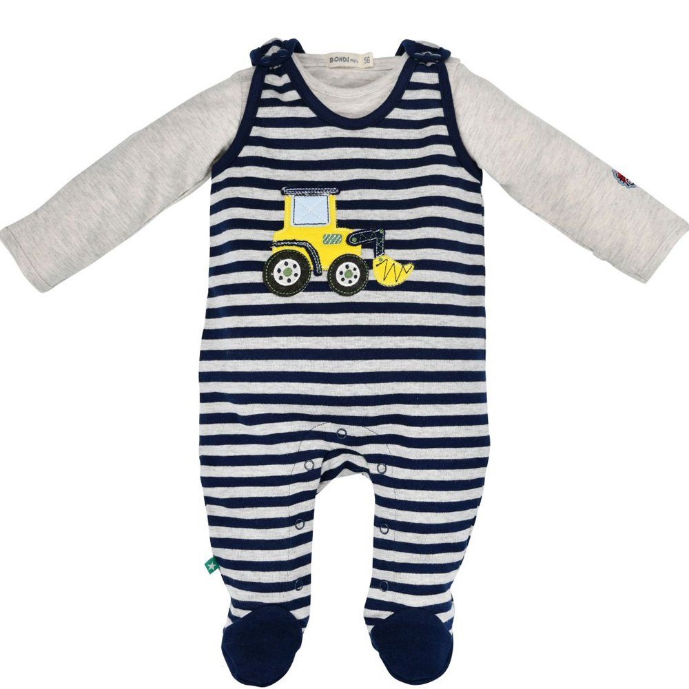 Strampler Baby Jungen Newborn Anzug "Bagger" geringelt 2-tlg. 93654, Blau Natur