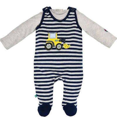 BONDI Strampler »Baby Jungen Newborn Anzug "Bagger" geringelt 2-tlg. 93654, Blau Natur« (2-tlg)