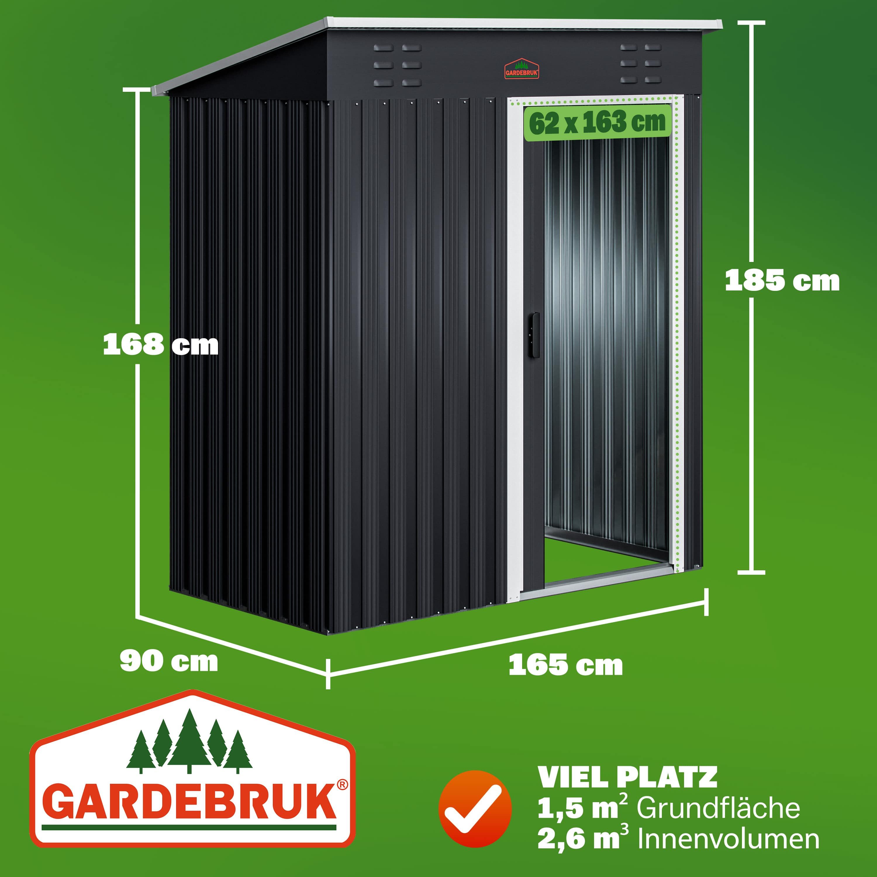 Gardebruk Gerätehaus, BxT: 162x86 cm, Geräteschuppen 1,5m² Gerätehaus Belüftung rostfreies Metall anthrazit