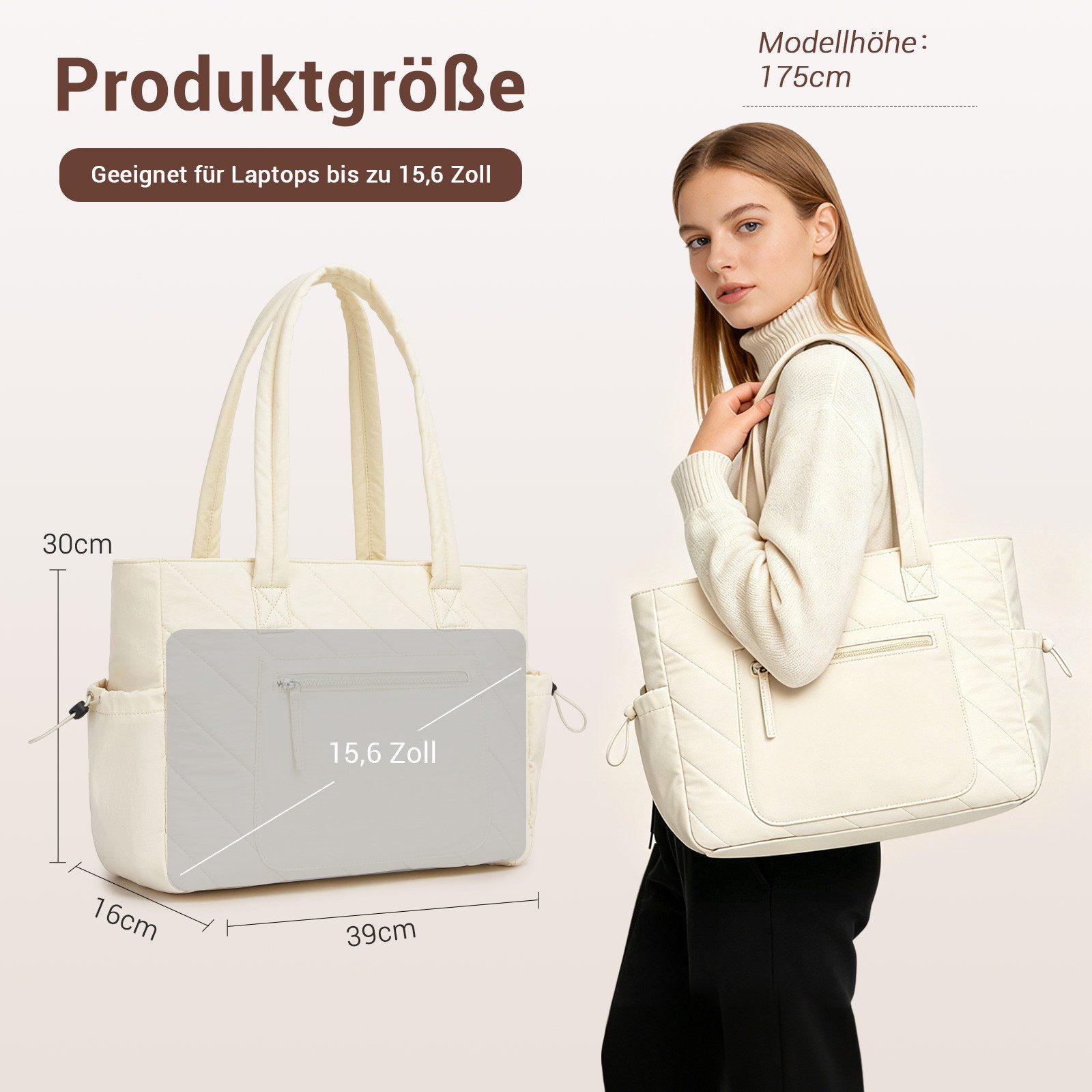Miss Lulu Shopper Tasche Damen Groß Gesteppte Puffer Tote Bag 15,6 Zoll Laptoptasche