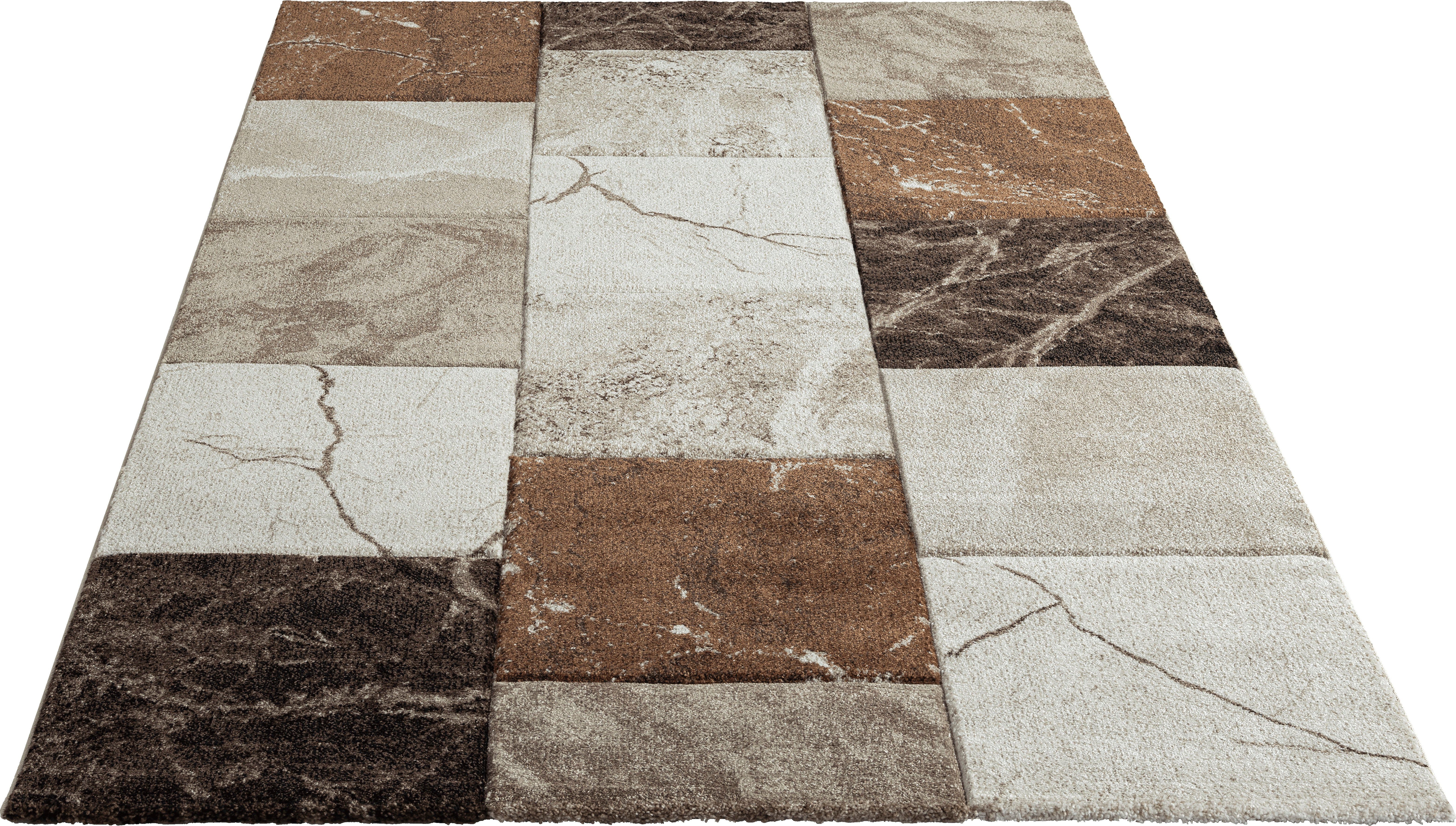 Teppich Marmor-Look, my home, 13 mm, Teppich Natal, Hoch-Tief-Effekt, in braun rechteckig, Höhe: Karo-Muster Haptik, weiche