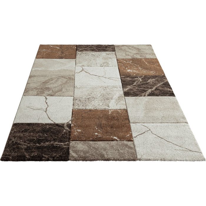 Teppich Natal my home rechteckig Höhe: 13 mm weiche Haptik Teppich in Marmor-Look Hoch-Tief-Effekt Karo-Muster