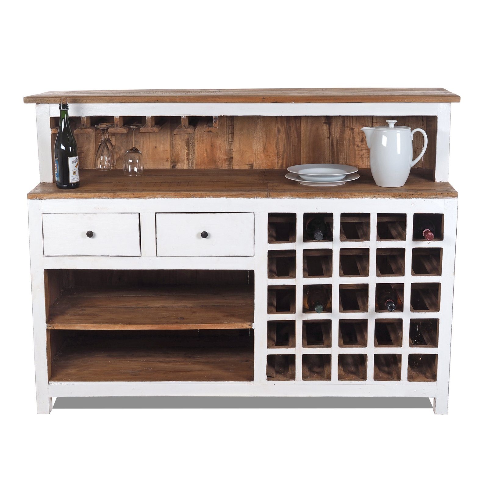 "PUREWOOD", 06 Hausbar, (BxHxT), DESIGN weiß-landhaus Verkaufstresen BARSCHRANK DELIGHTS 150x110x55cm Barschrank