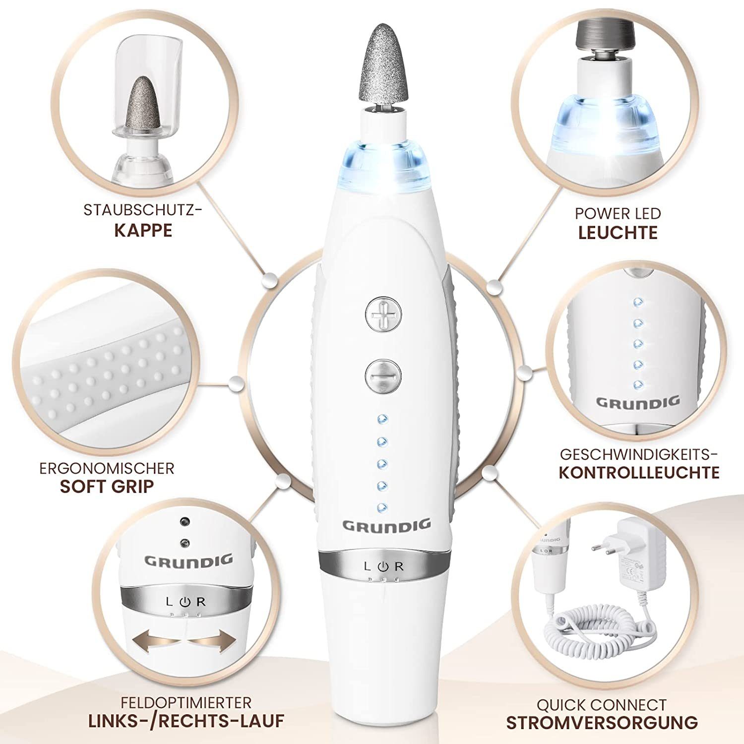 Grundig Maniküre-Pediküre-Set Maniküre Set elektrisch Pediküre + 17 tlg Zubehör, mit Aufbewahrungsetui, inkl. 17 Aufsätzen