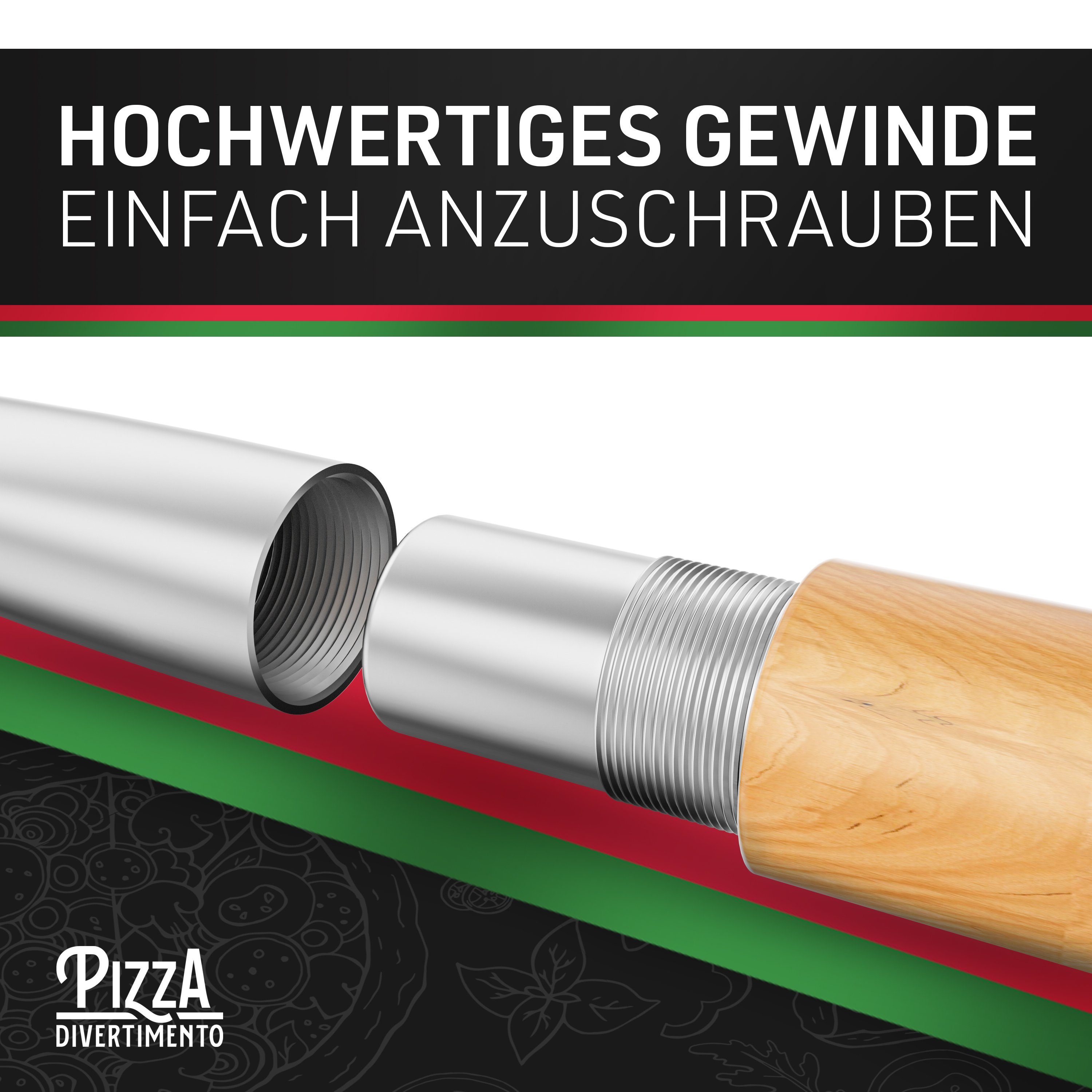 Pizza Divertimento Pizzaschieber aus rostfreiem Aluminium & Pappelholz [83 cm], hitzebeständig, abgeflachte Kanten, stabil – Bild 5 von 5