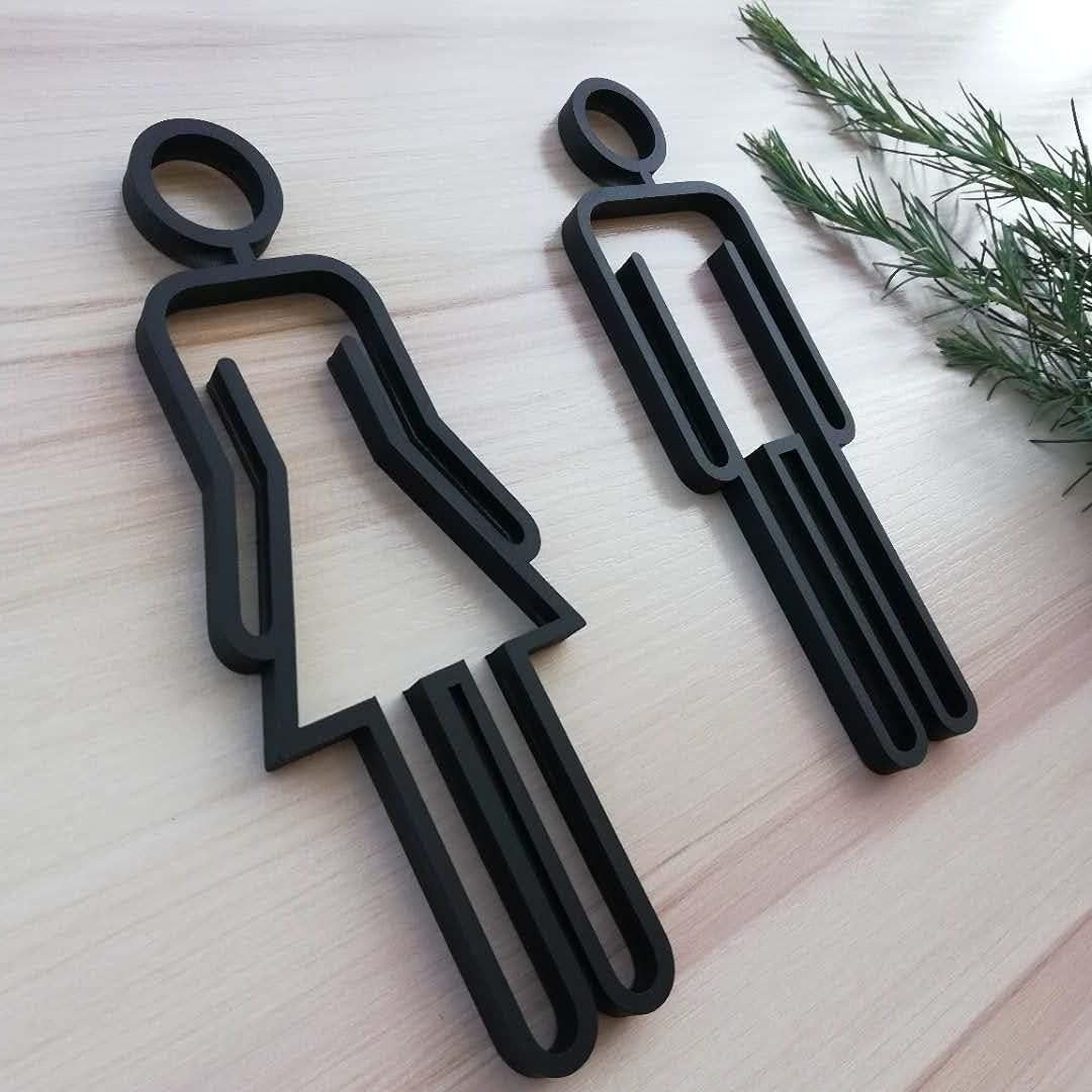 FOUORTUNATE-BEE Hinweisschild WC Schild Acryl Schwarz Toilettenschild Damen Herren Tür, Toilettenschild Acryl Schwarz WC Türschild für Bad Hotel Büro