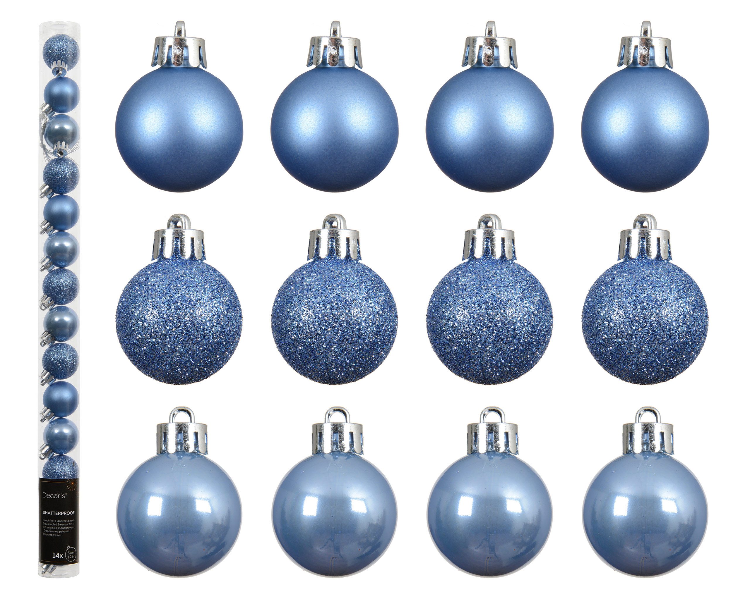 Kaemingk Weihnachtsbaumkugel, Weihnachtskugeln Kunststoff 3cm 14er Set - Himmelblau von Kaemingk