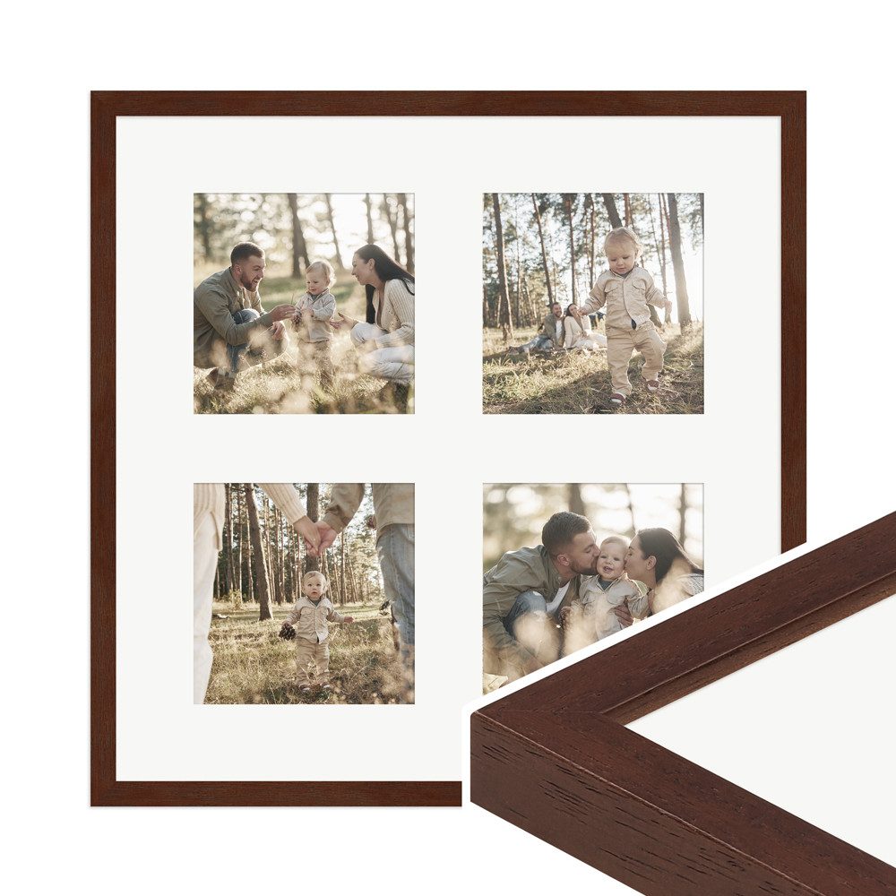 WANDStyle Galerierahmen G950 40x40 cm, für 4 Bilder, im Format 13x13 cm, aus Massivholz in der Farbe Nussbaum