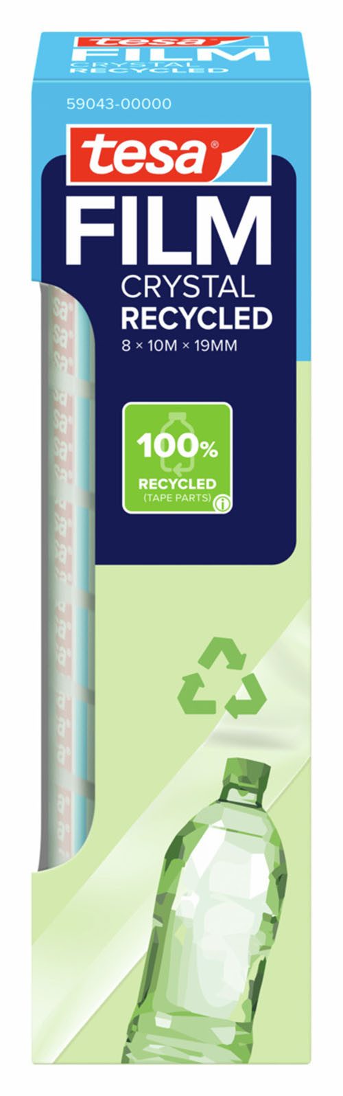 tesa Klebeband 8 x tesafilm CRYSTAL RECYCLED Klebefilm, 19 mm, versch. Längen (8-St) transparent - PET-Träger mit 90 % PCR-Anteil