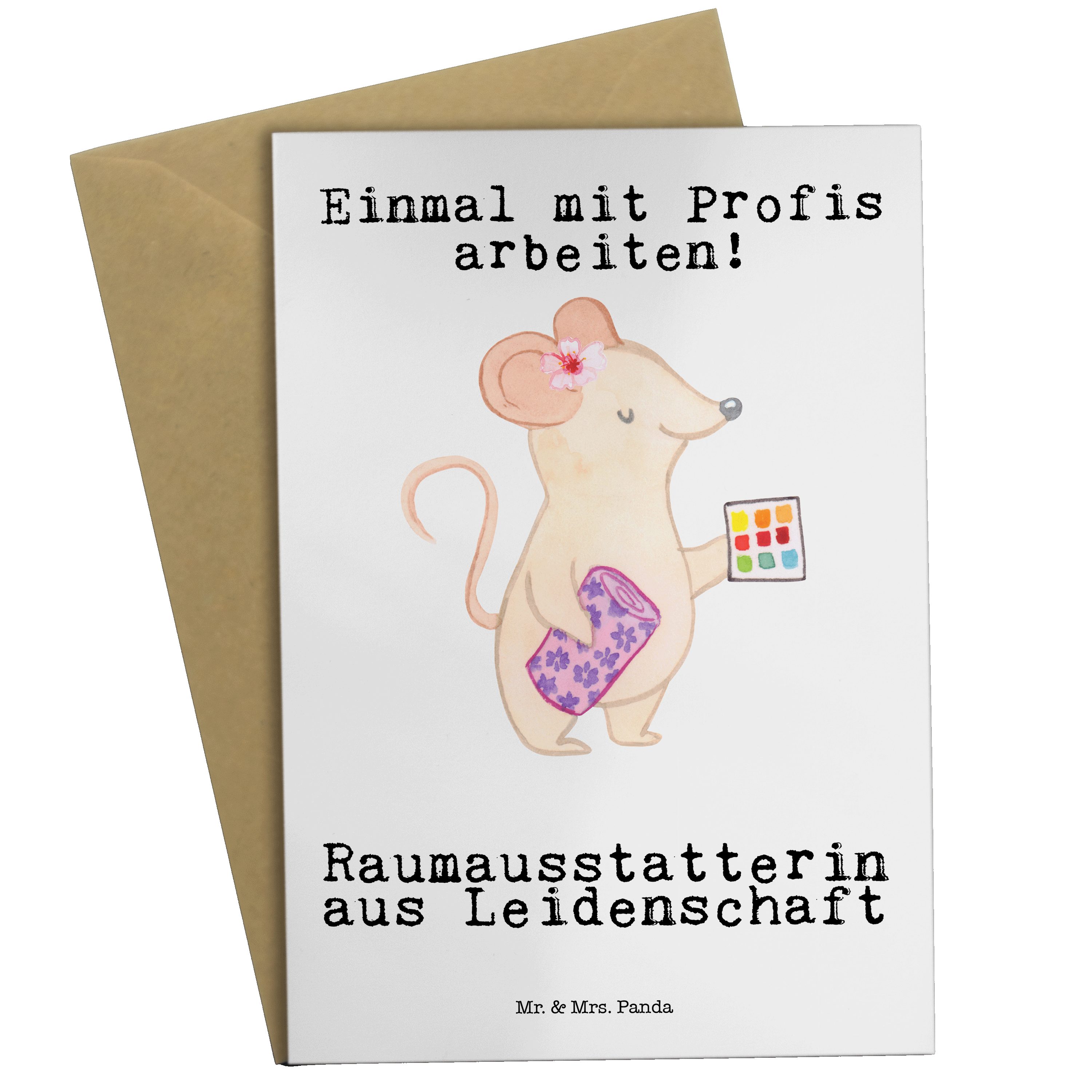 Mr. & Mrs. Panda Grußkarte Raumausstatterin aus Leidenschaft - Weiß - Geschenk, Einladungskarte