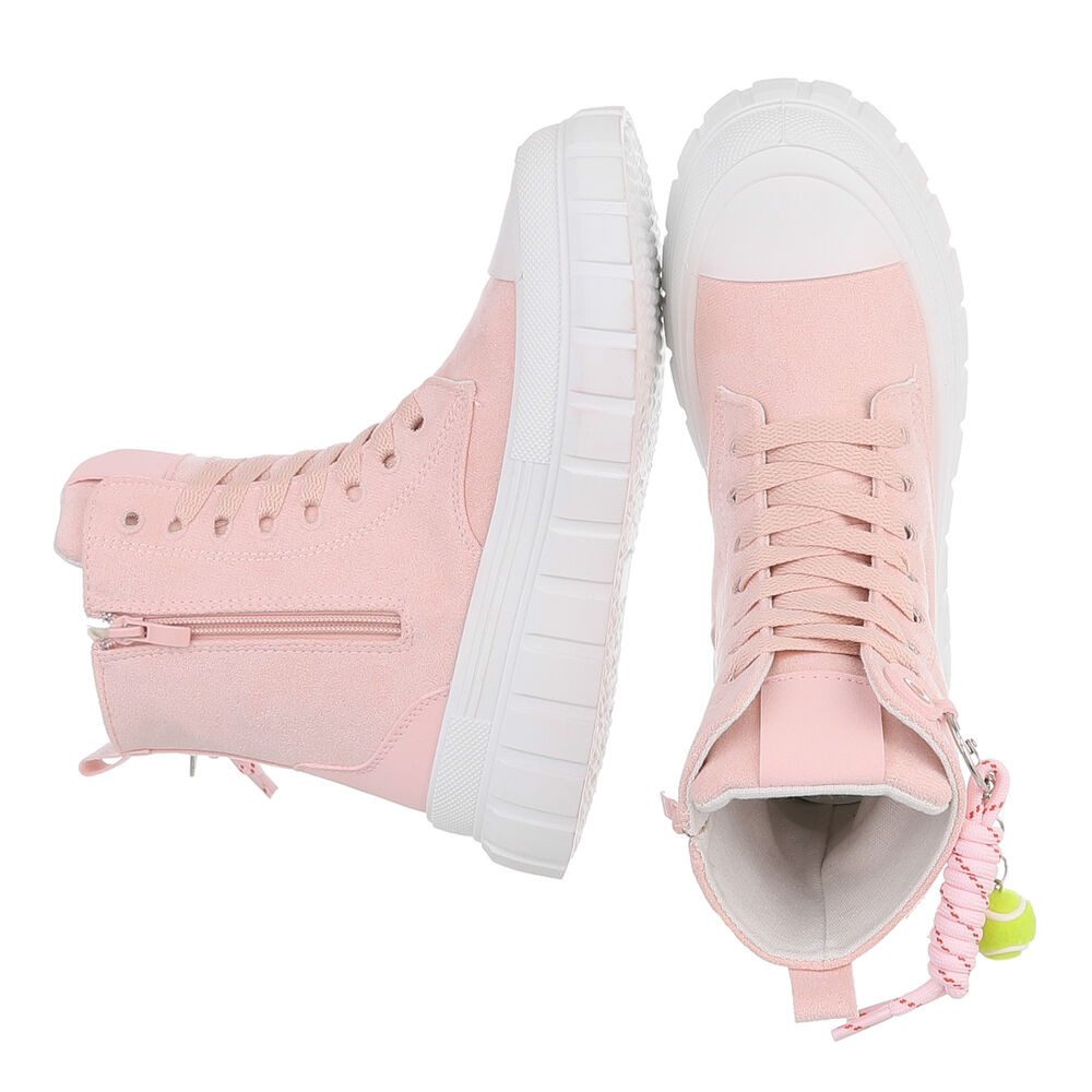 Ital-Design Damen Schnürboot mit Plattformsohle und Zieranhänger Sneakerboots (92078652) Keilabsatz/Wedge Sneakers High in Hellrosa
