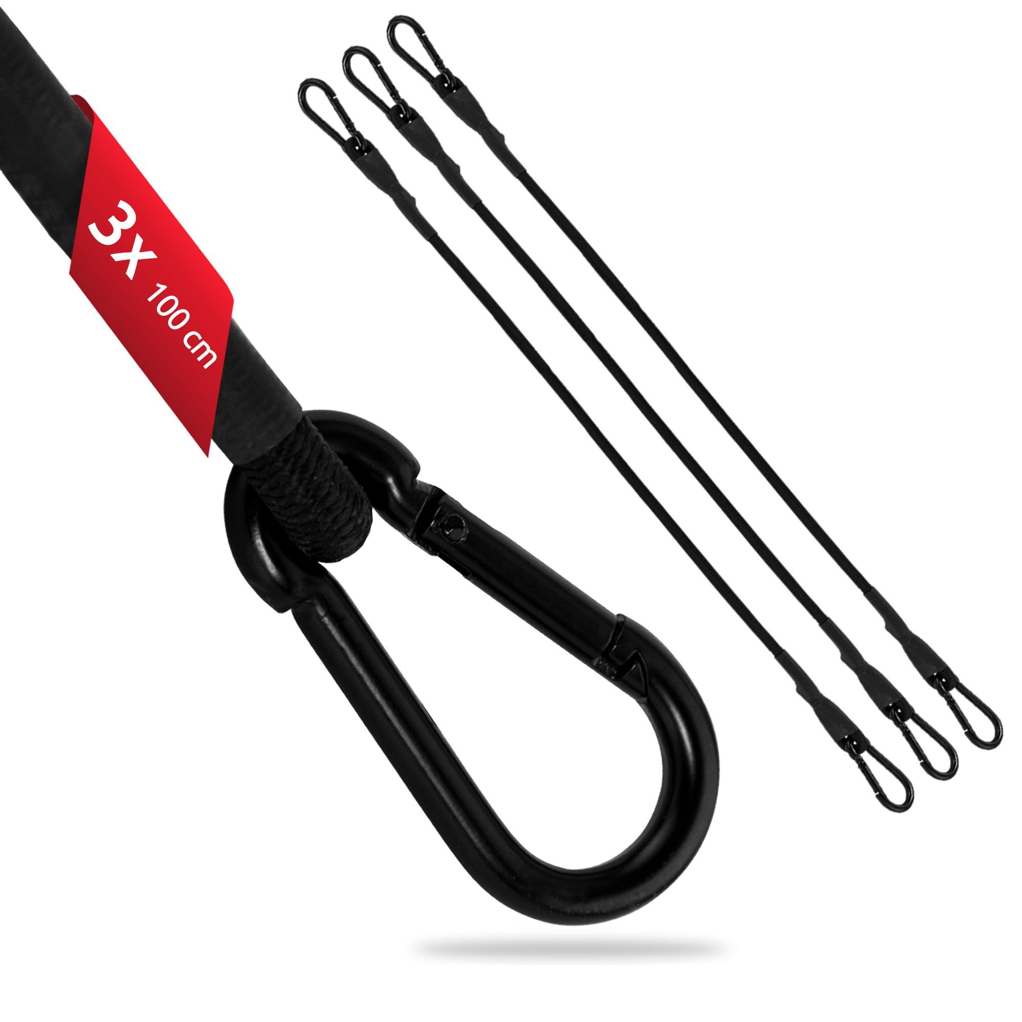 ECENCE Spanngurt 3x Spanngummi mit Karabiner 100cm in Schwarz Latex (3-St)