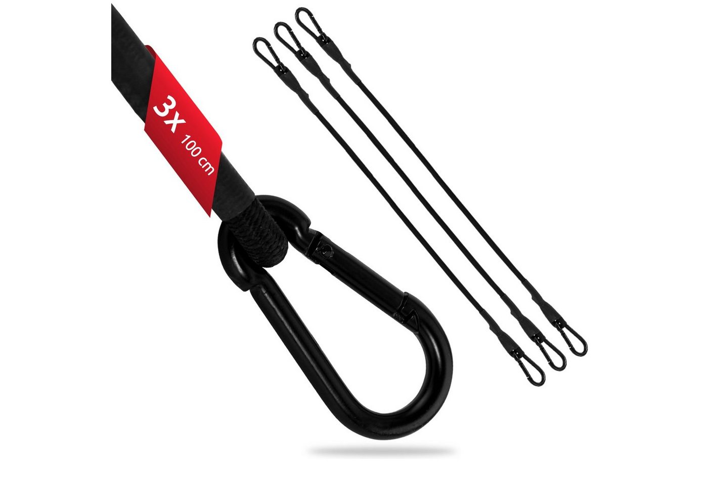 ECENCE Spanngurt 3x Spanngummi mit Karabiner 100cm in Schwarz Latex (3-St)