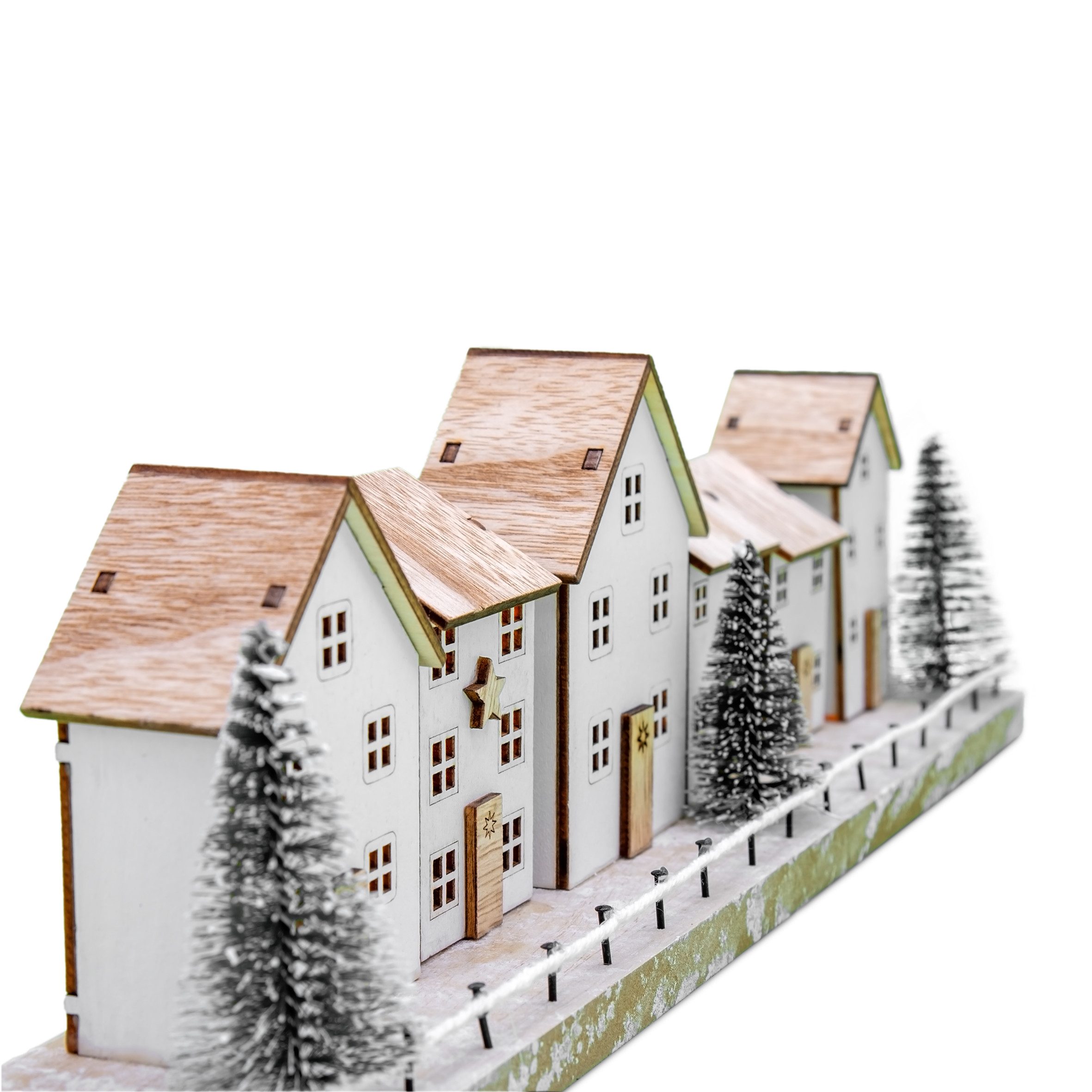 Spetebo Weihnachtsdorf LED aus Holz in weiß - 40 x 11 cm - Deko Winterlandschaft warm weiß, Batterie betrieben
