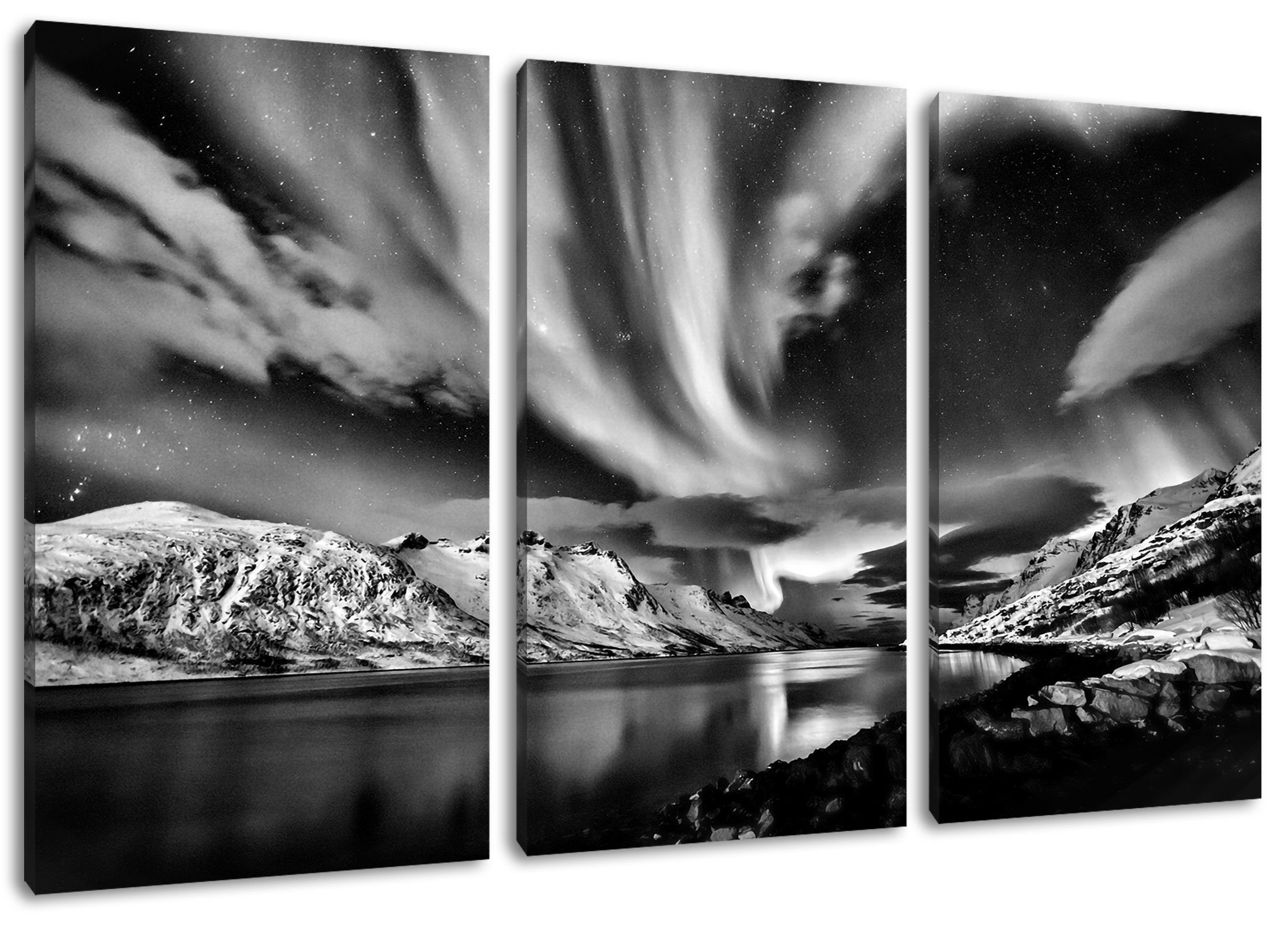 Pixxprint Leinwandbild Polarlichter in der Eiswüste, Polarlichter in der Eiswüste 3Teiler (120x80cm) (1 St), Leinwandbild fertig bespannt, inkl. Zackenaufhänger