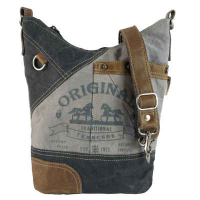 Sunsa Umhängetasche Graue Vintage Tasche. Umhängetasche in Hobo Form mit Pferde Aufdruck 52515