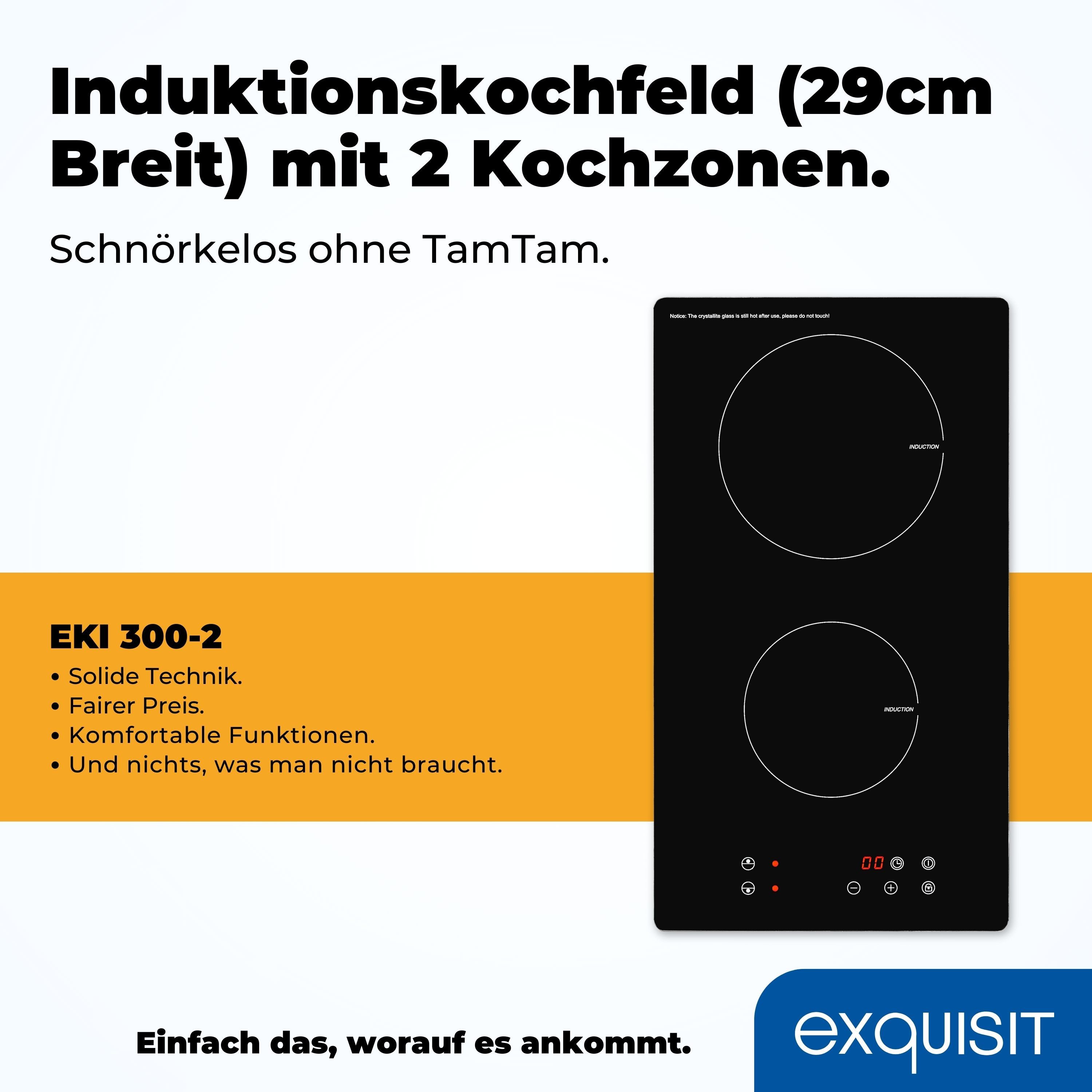 exquisit Induktions-Kochfeld EKI 300-2, Kindersicherung, Topferkennung, Touch-Control
