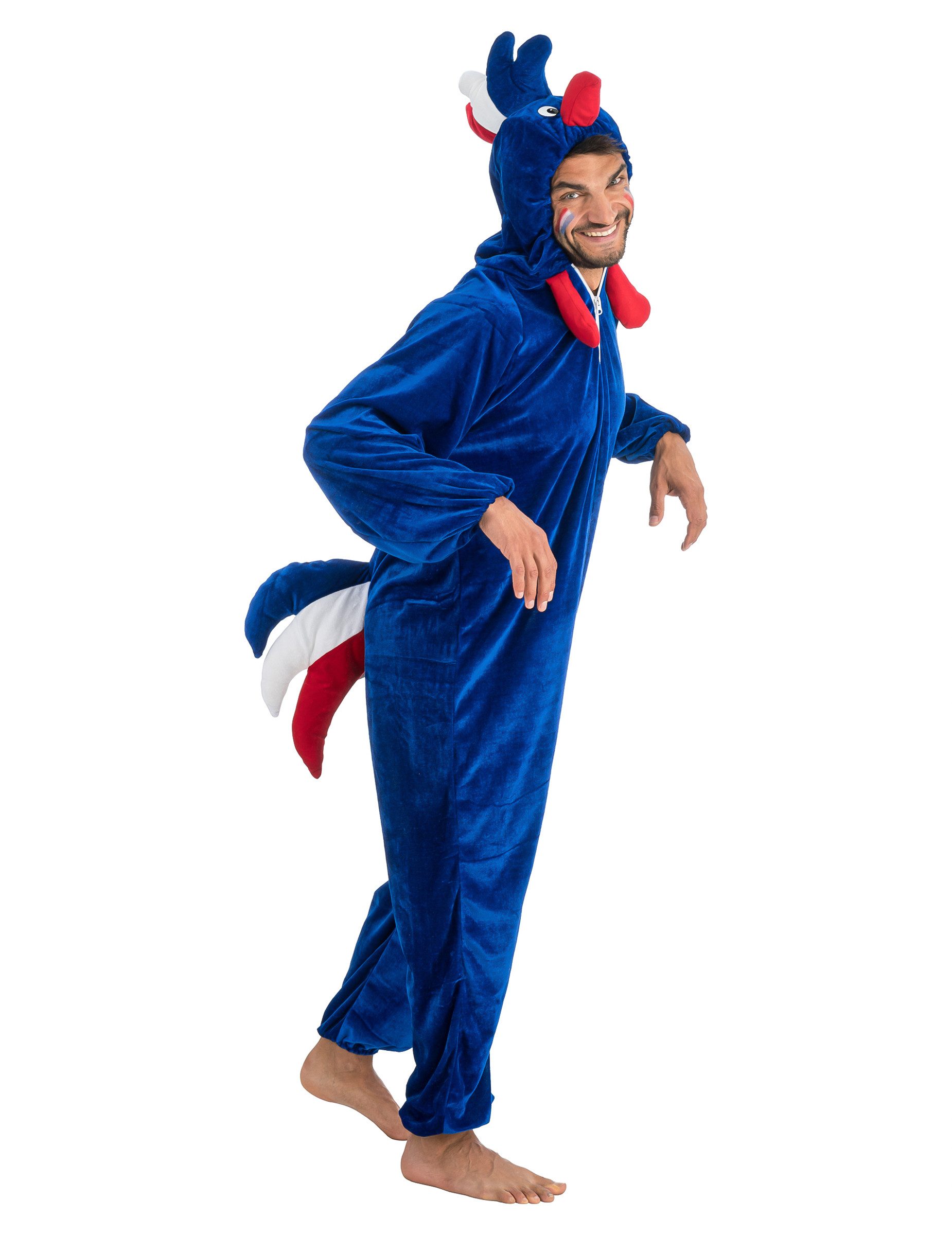 CHAKS Kostüm Hahn Kostüm Fankostüm Frankreich blau