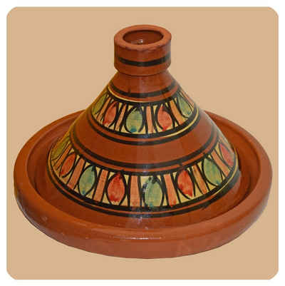SIMANDRA Schmortopf Tajine glasiert, Tontopf aus Marokko, traditionell bemalt, ø 30 cm, Ton