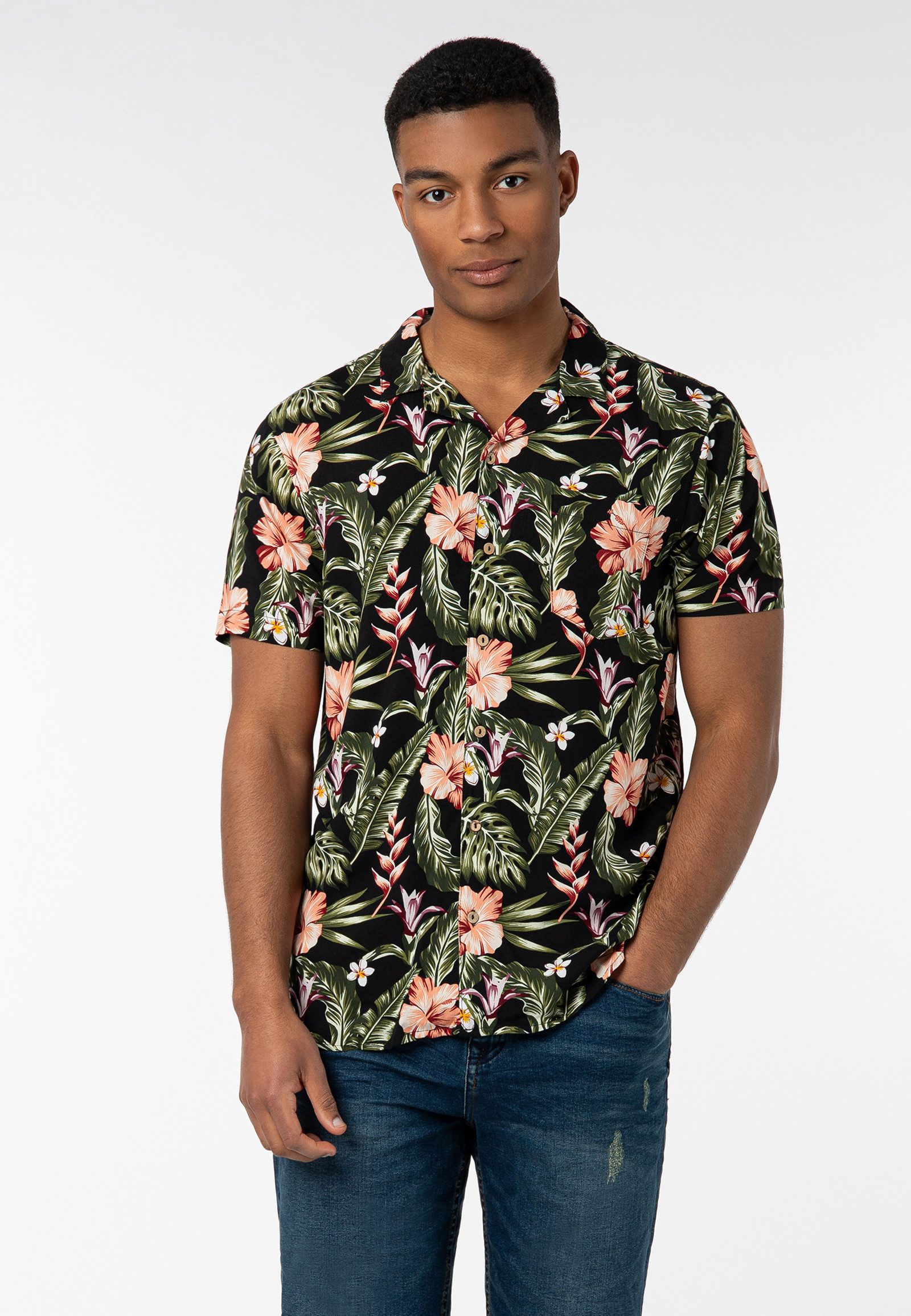 Urban Surface Kurzarmhemd Herren Freizeithemd Allover-Print günstig online kaufen