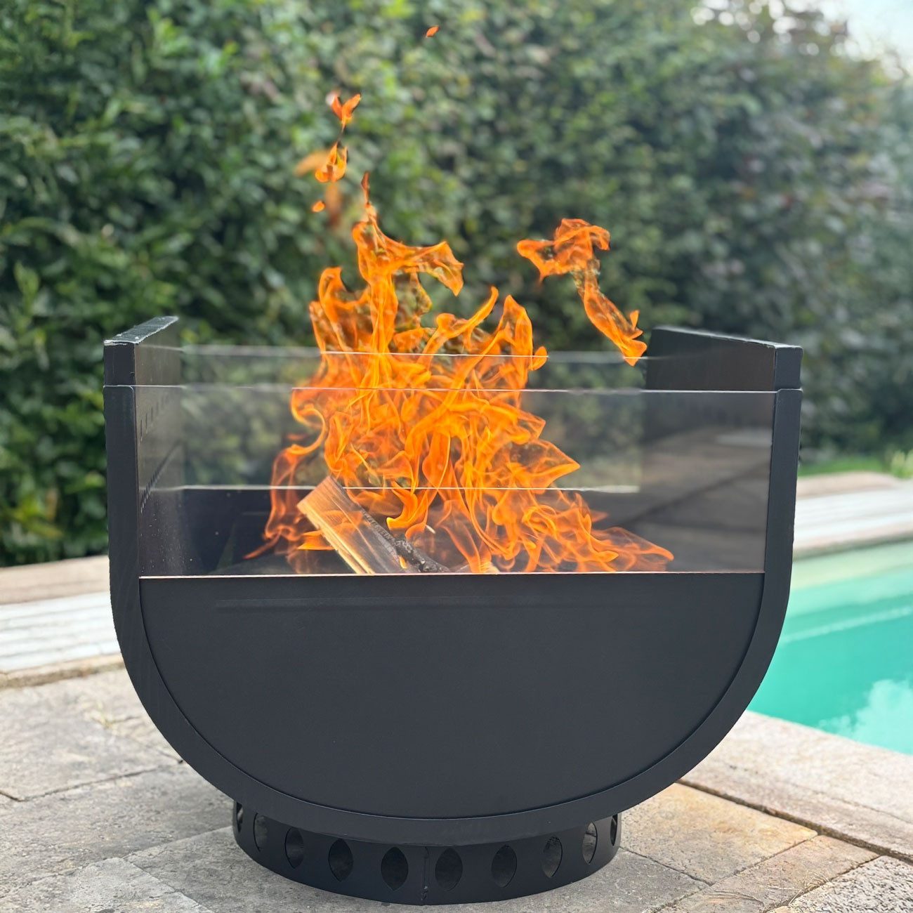 Edenoutdoor Feuerstelle U-Design Gartenkamin raucharm Doppel-Sicht Feuerstelle Stahl&Glas, Outdoor-Kamin mit 2-Seiten-Glaseinfassung, 57 x 48 x 61 cm