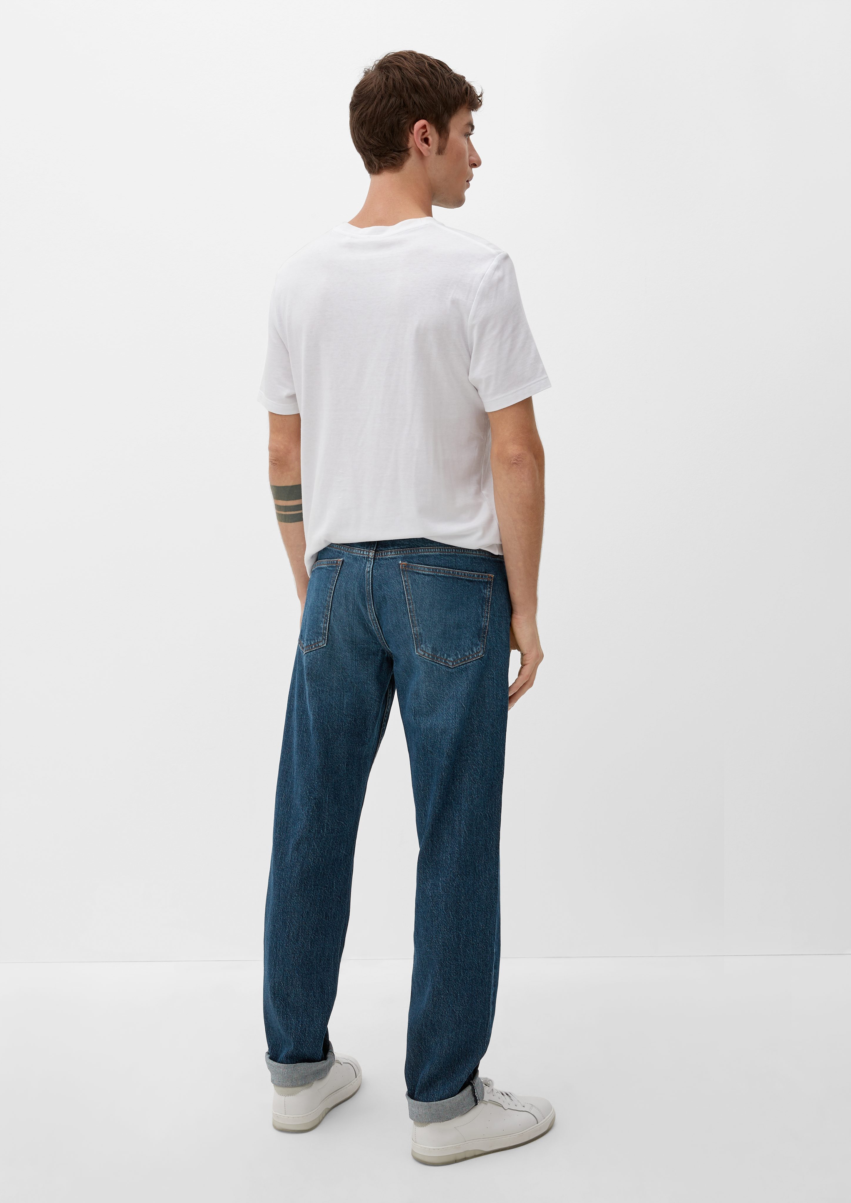 dunkelblau Straight Regular Jeans Waschung, Leg / Fit Rise Mid Leder-Patch s.Oliver / / York Stoffhose