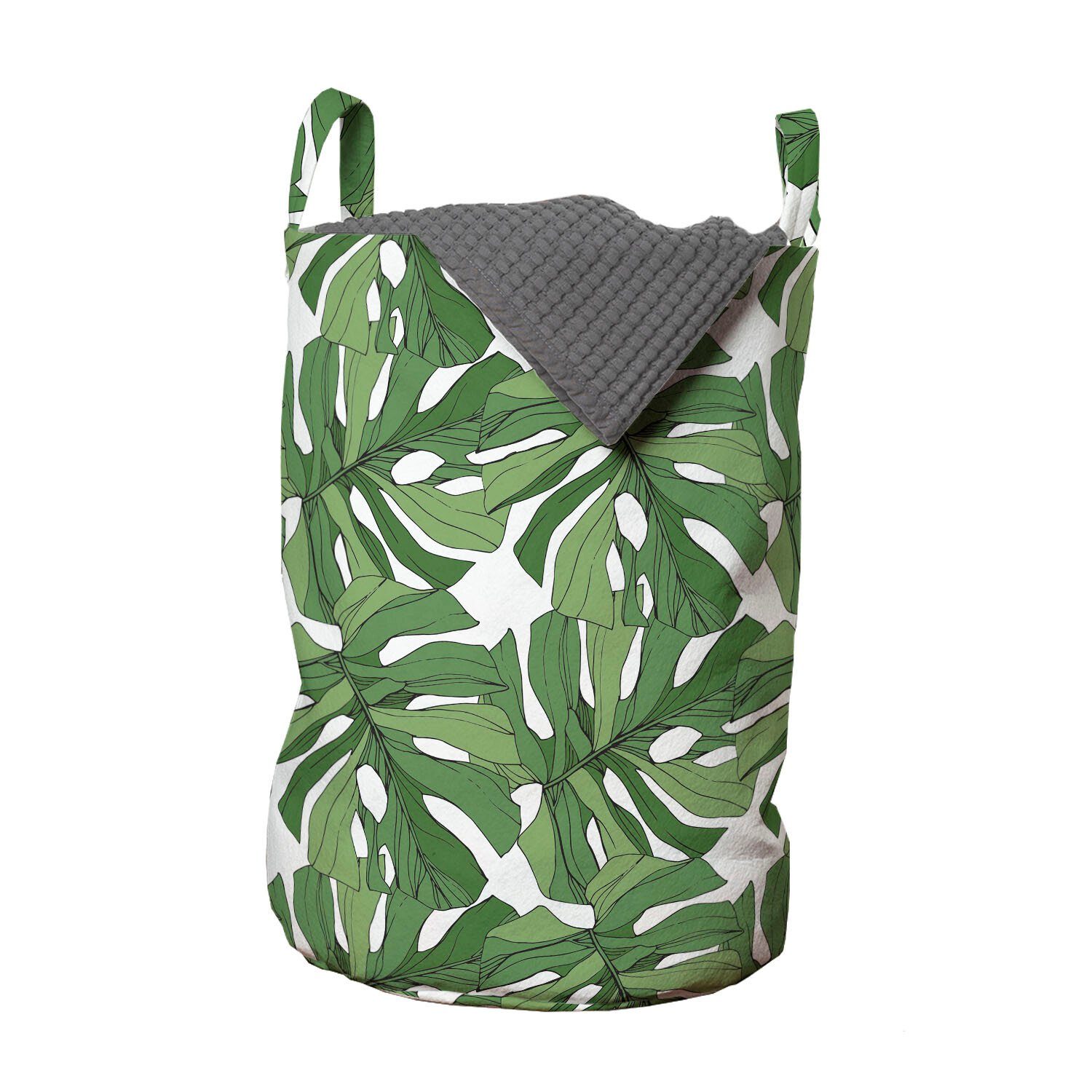 Abakuhaus Wäschesäckchen Wäschekorb mit Griffen Kordelzugverschluss für Waschsalons, Dschungel-Laub Strand-Baum-Blätter