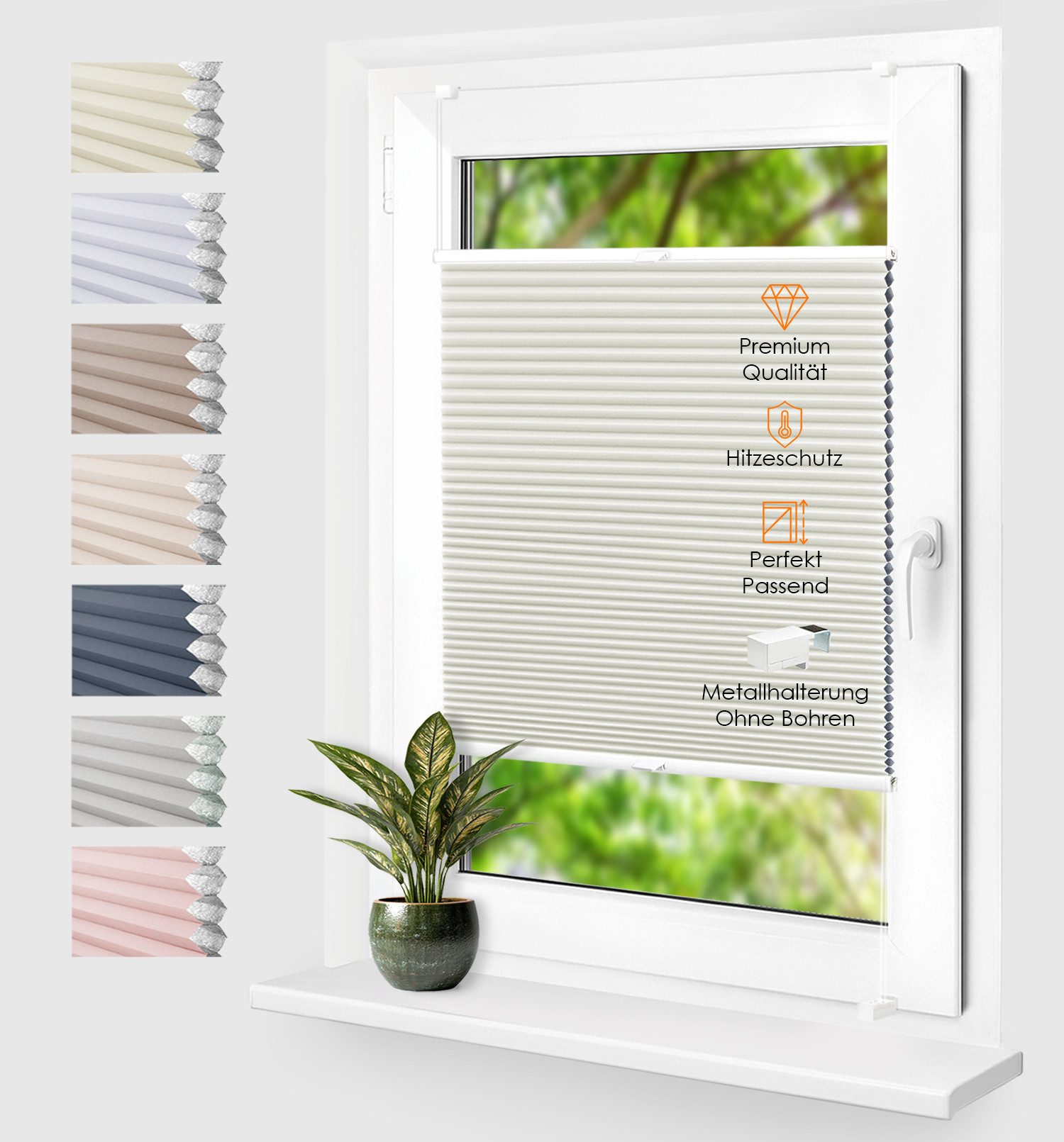 Rikmani Plissee Thermo Fensterplissee ohne Bohren, Naturweiß, 40x120, verdunkelnd, Klemmfix, Langlebige Premium-Qualität, Thermo Plissee
