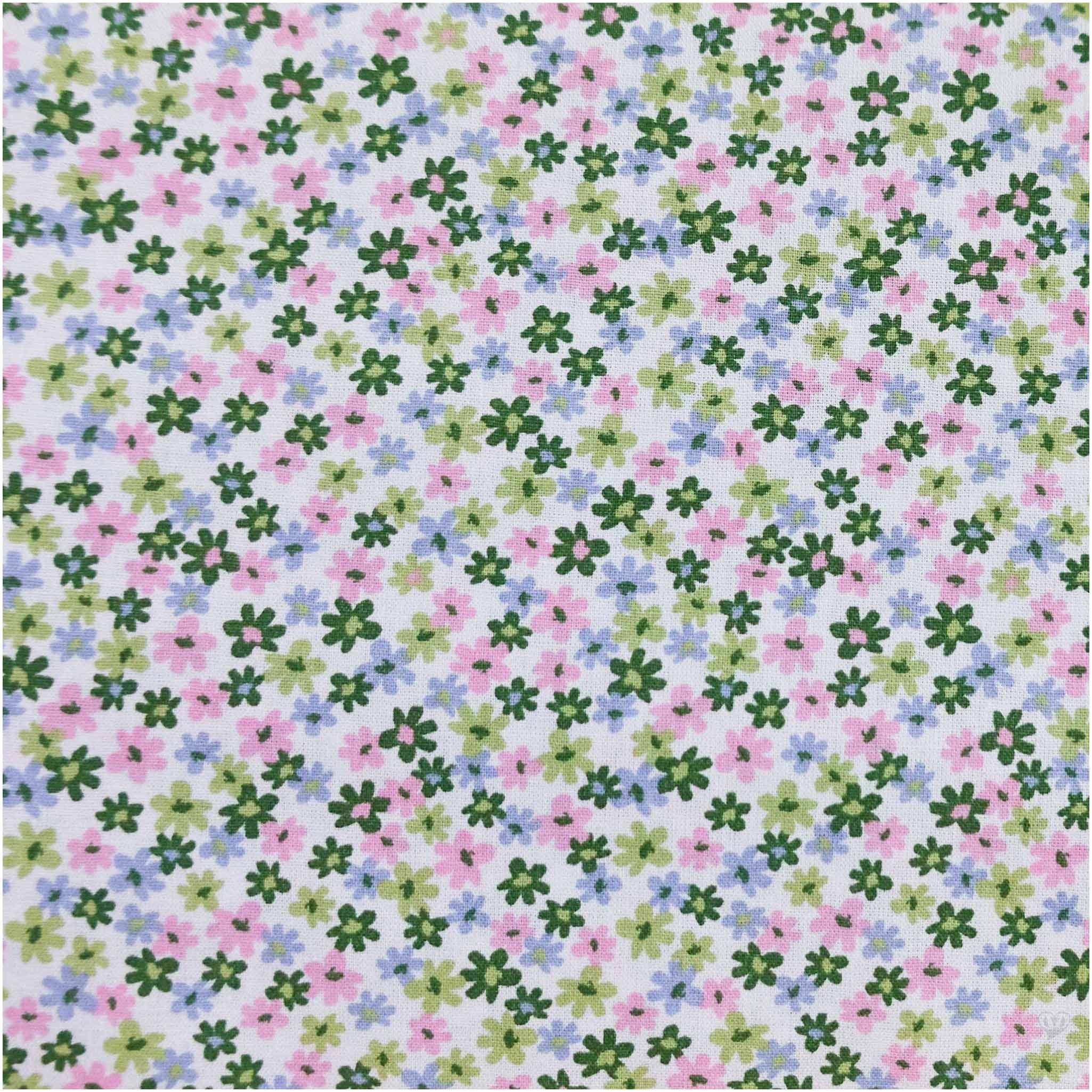 maDDma Stoff Baumwoll-Stoff bunte Blumenwiese ab 1x1,45m Popeline Sommerstoff, 025 - grüne Blüten