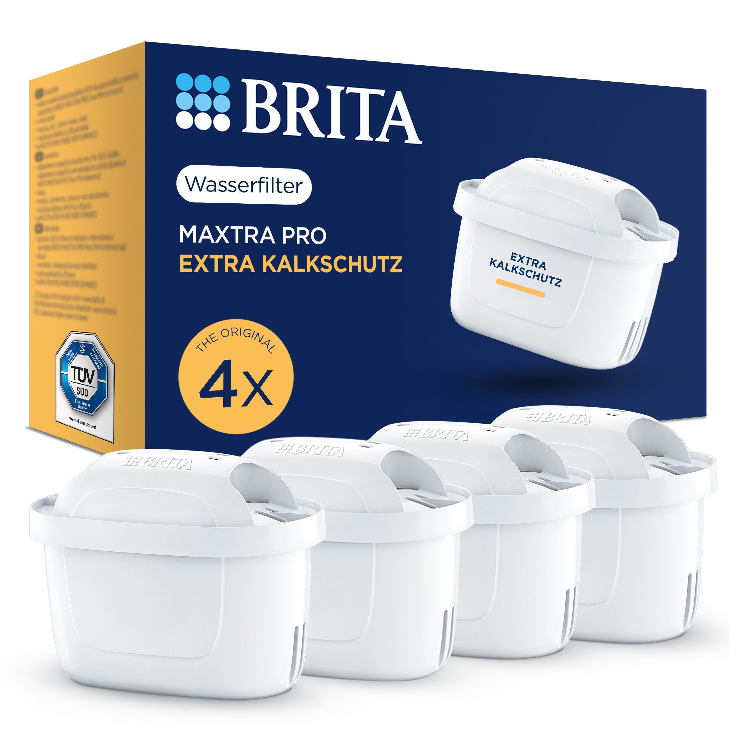 BRITA Wasserfilter Kartuschen MAXTRA PRO Extra Kalkschutz - 4er-Pack, Original Ersatz-Wasserfilter für BRITA-Kannen, Kalk-Filtration & mehr