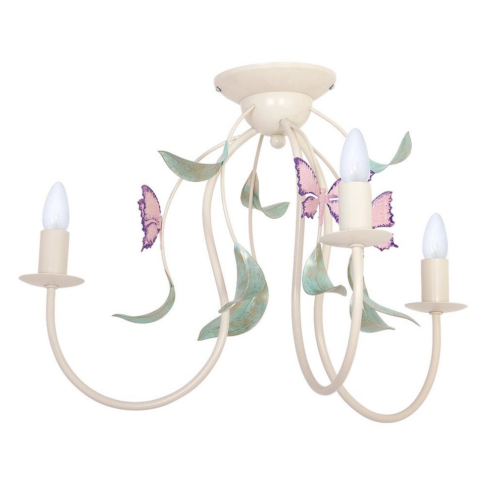 Floral Deckenlampe Deckenleuchte SUMMER, ohne Weiß Rosa Licht-Erlebnisse Metall Leuchtmittel, Schlafzimmer