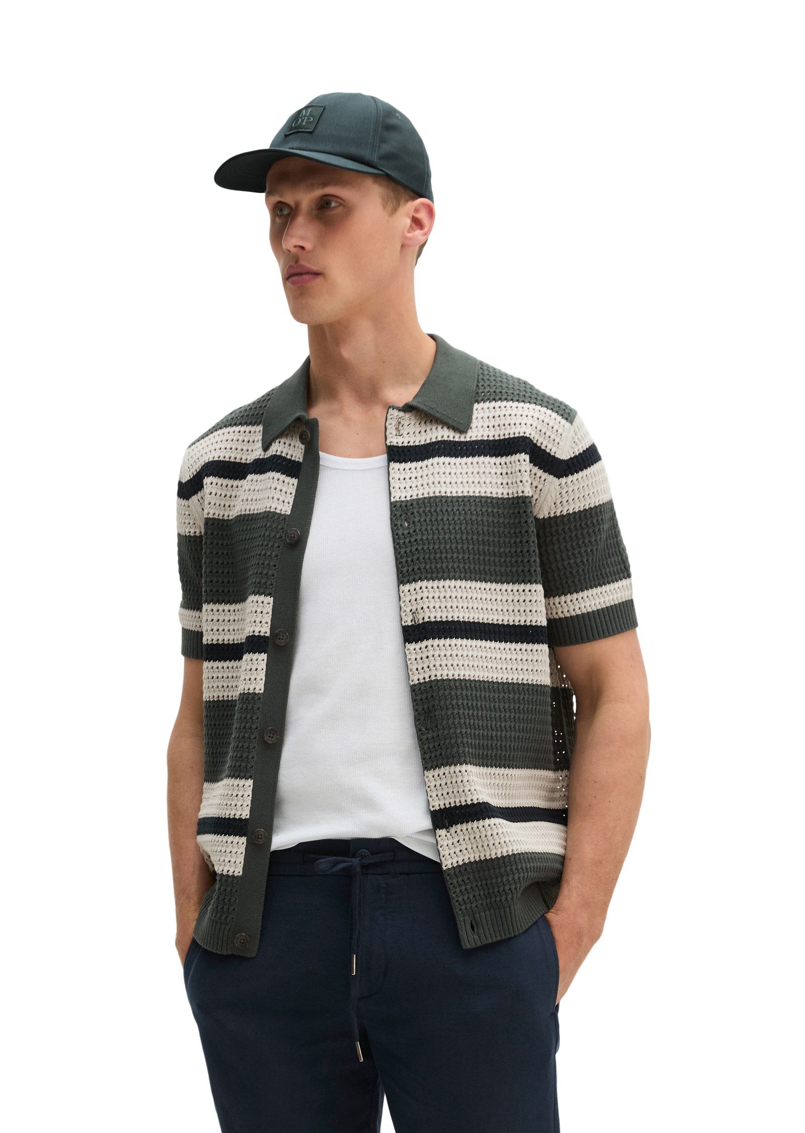 Marc O'Polo Kurzarmhemd Kurzarm-Strickshirt regular in Häkel-Optik