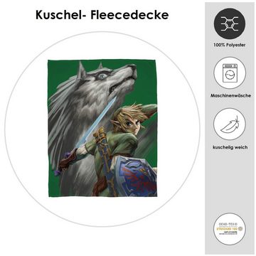 Kinderdecke Super flauschige Zelda Kuscheldecke "Wolf-Link" extra Groß 160x200 cm, Familando, mit Link und Wolf-Link